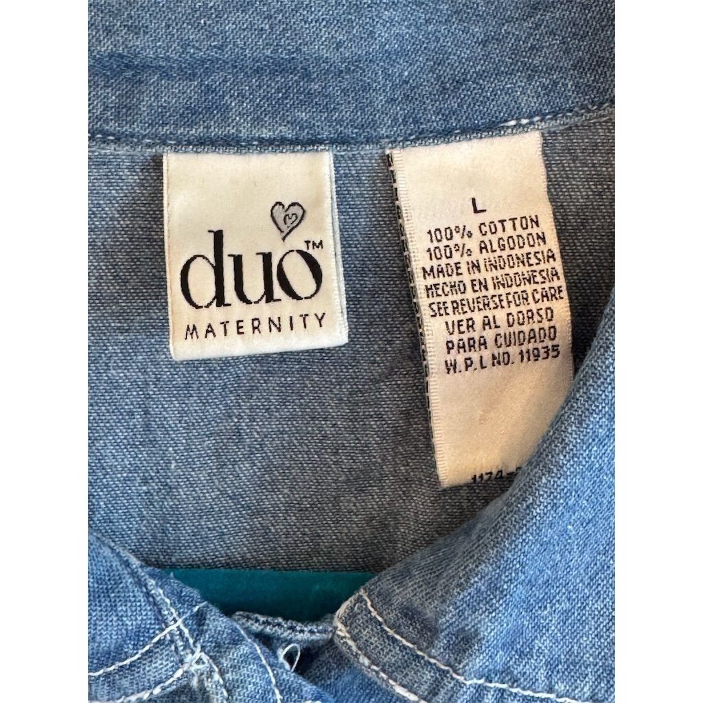 Other Duo Maternity Button Up Shirt Blue Collared Short Sleeve L Size L / US 10 / IT 46 - 3 Thumbnail