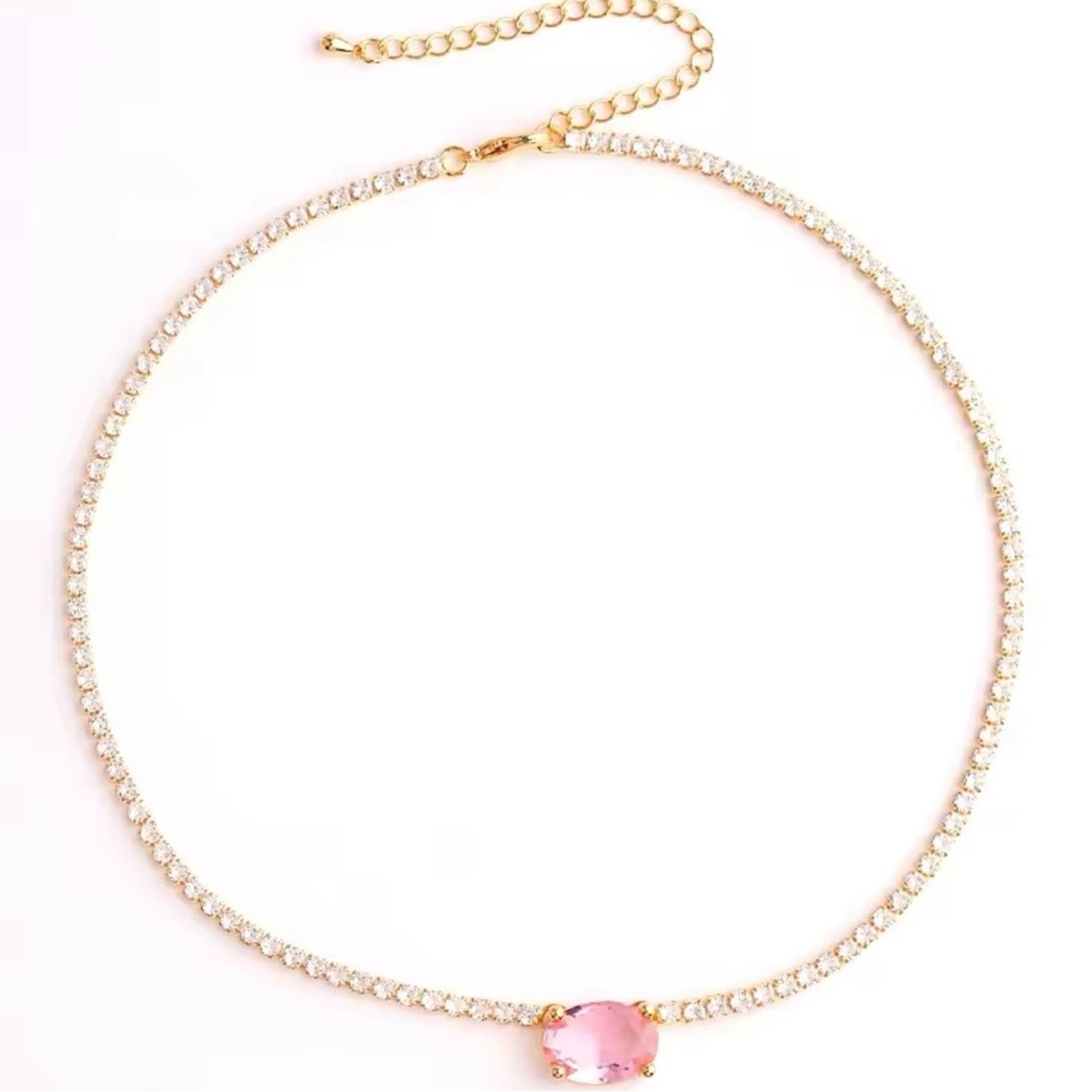 Other CZ Tennis Chain 3A Zircon Paved Crystal Chain Choker 14”+2” Size ONE SIZE - 1 Thumbnail