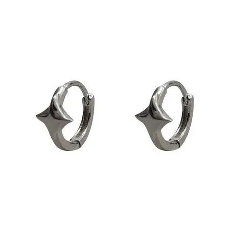Jewelry Silver Color Star Hoops Earrings Size ONE SIZE - 2 Thumbnail
