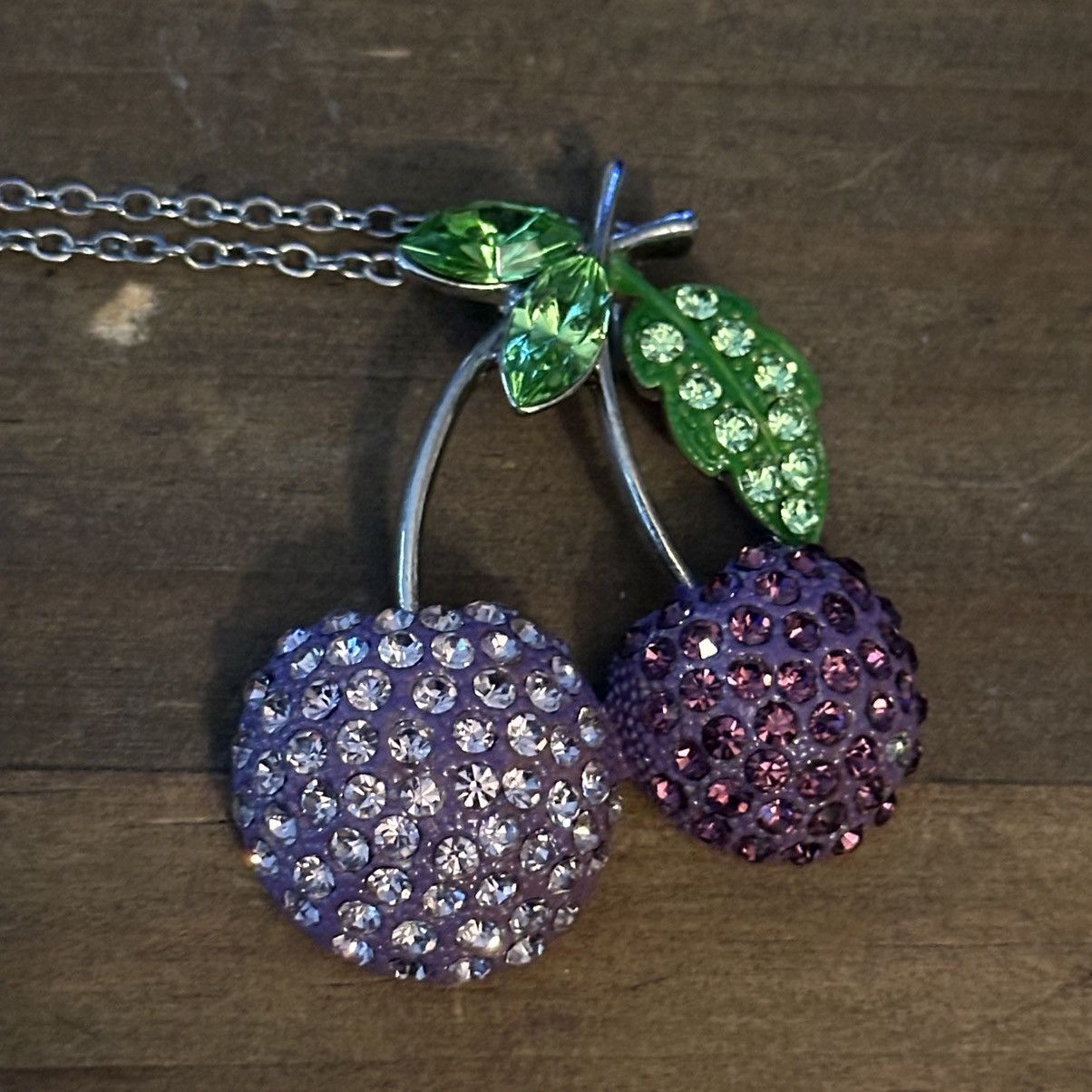 Other Silver tone rhinestone cherries pendant necklace Size ONE SIZE - 3 Thumbnail