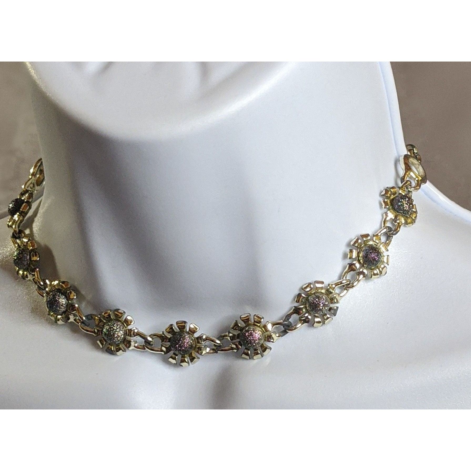 Other Vintage 90s Floral Oil Slick Purple And Silver Tone Necklace Size ONE SIZE - 3 Thumbnail