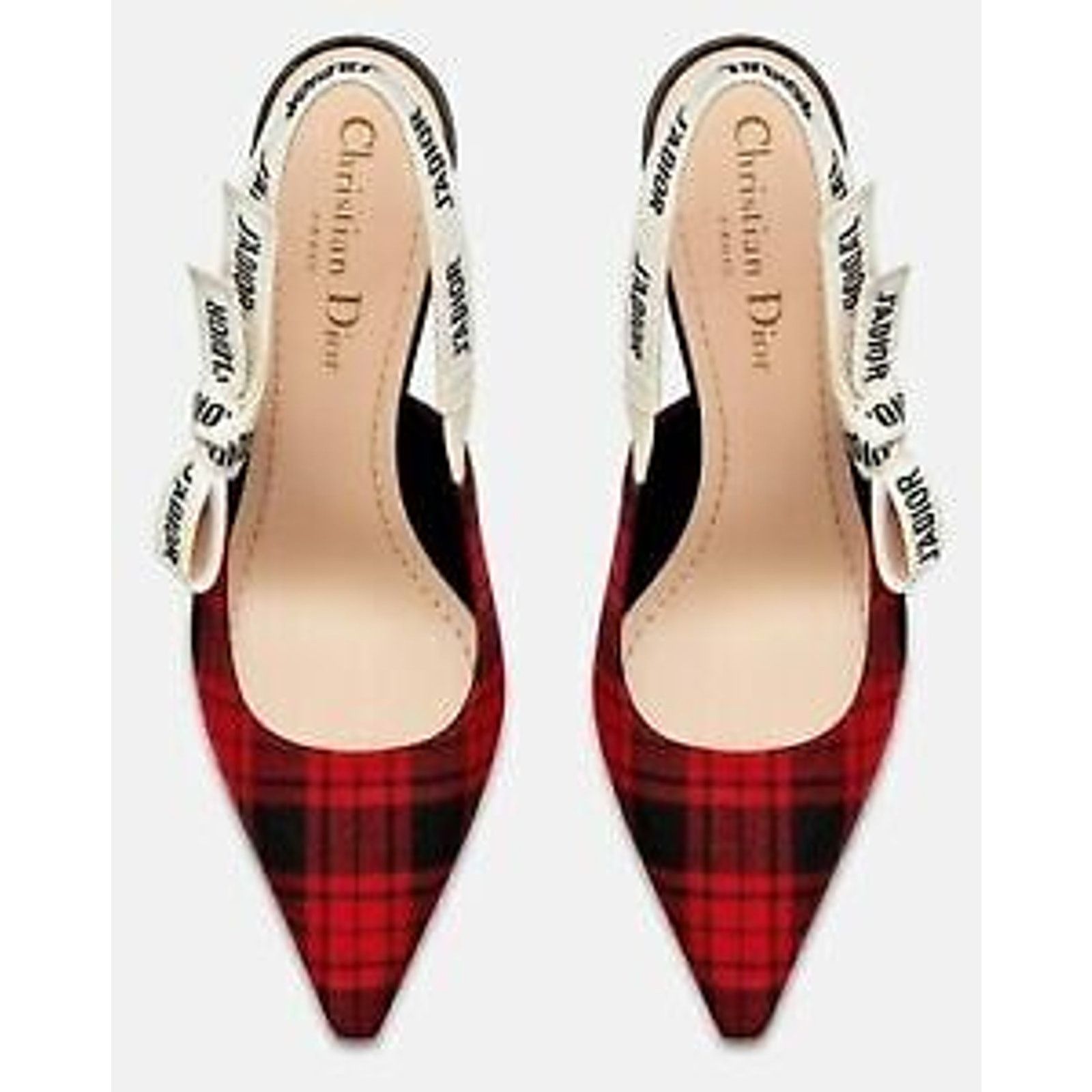 J'adior Jadior Check Slingback Sling Sandal Heel Pump 37
