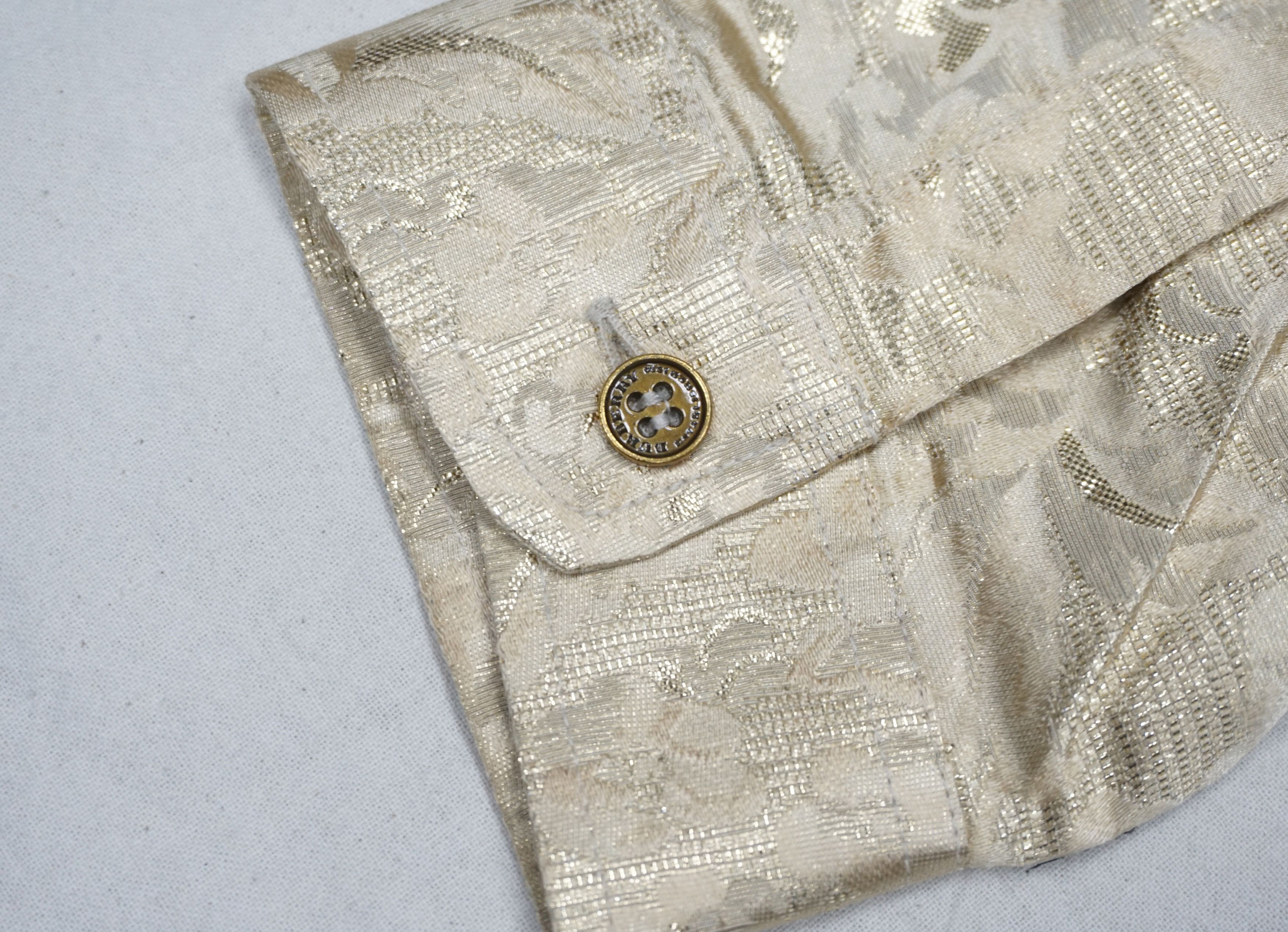 Burberry × Designer × Vintage Burberry Gold Metallic Floral Silk Blend Long Sleeve Shirt Size 38L - 7 Thumbnail