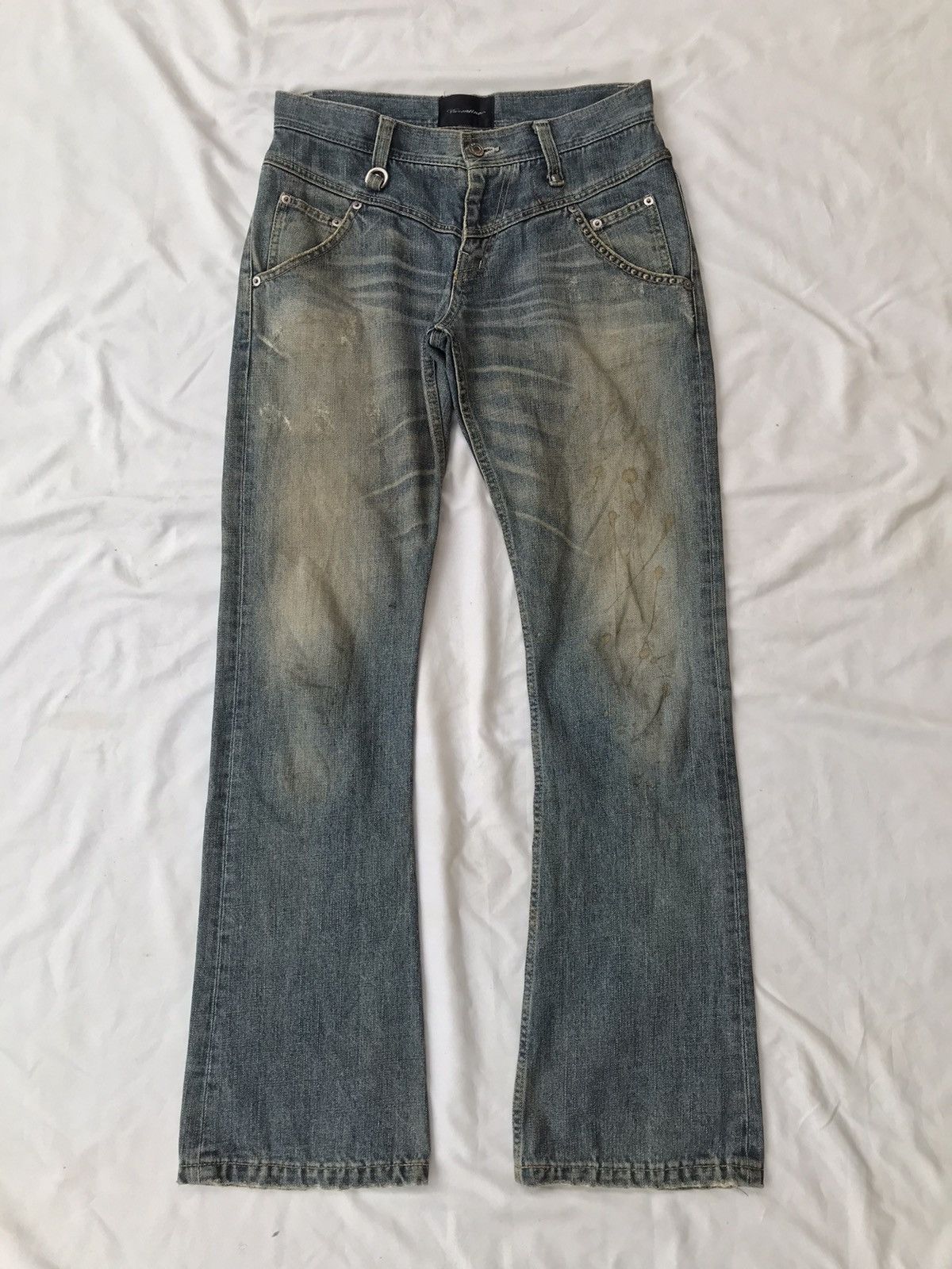 image of 14Th Addiction x Kmrii Mud Wash Flared Denim Jeans Japanese Varentine, Men's (Size 30)