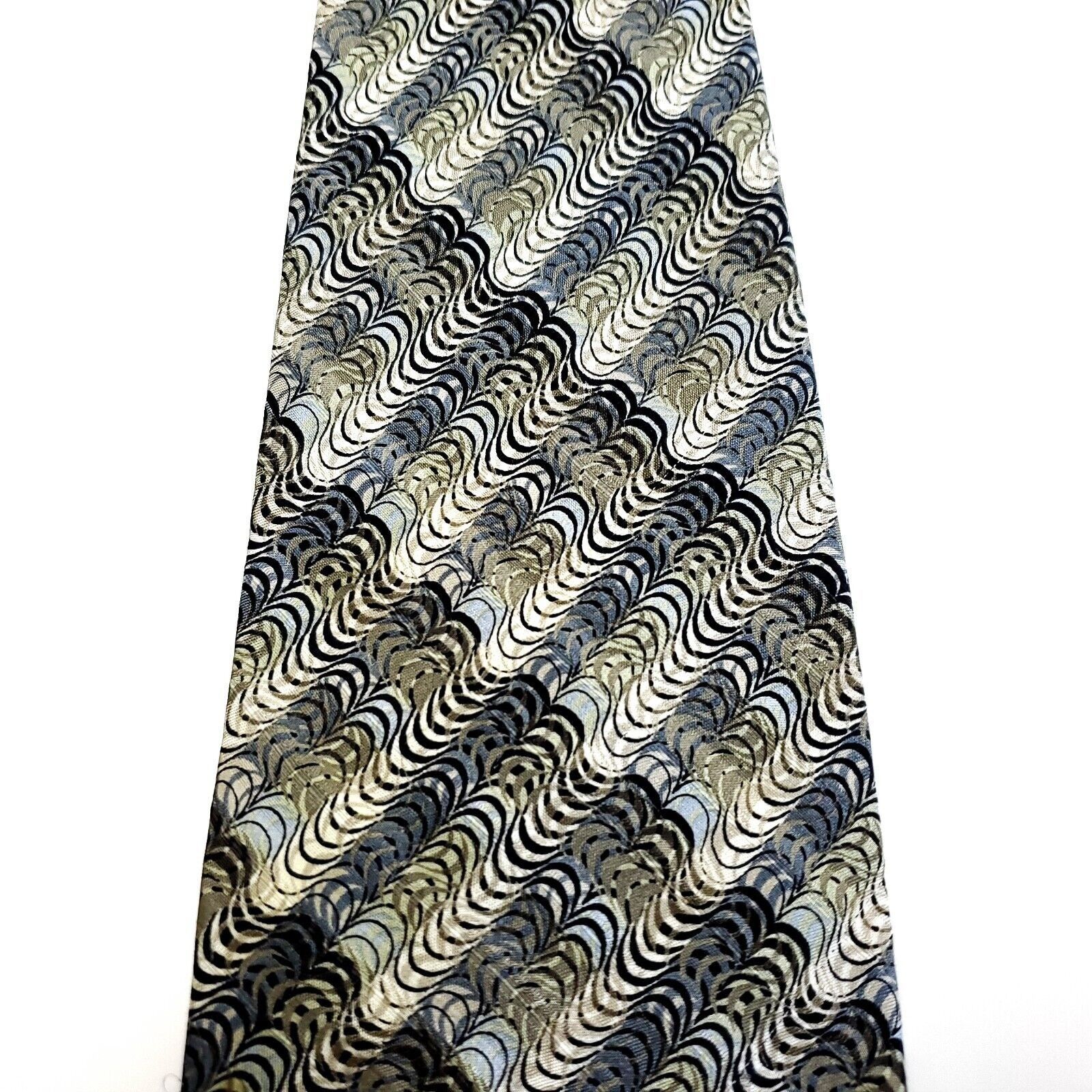 Designer Crazy Horse Beige Silk Tie Woven Short Wide Abstract Size ONE SIZE - 2 Thumbnail