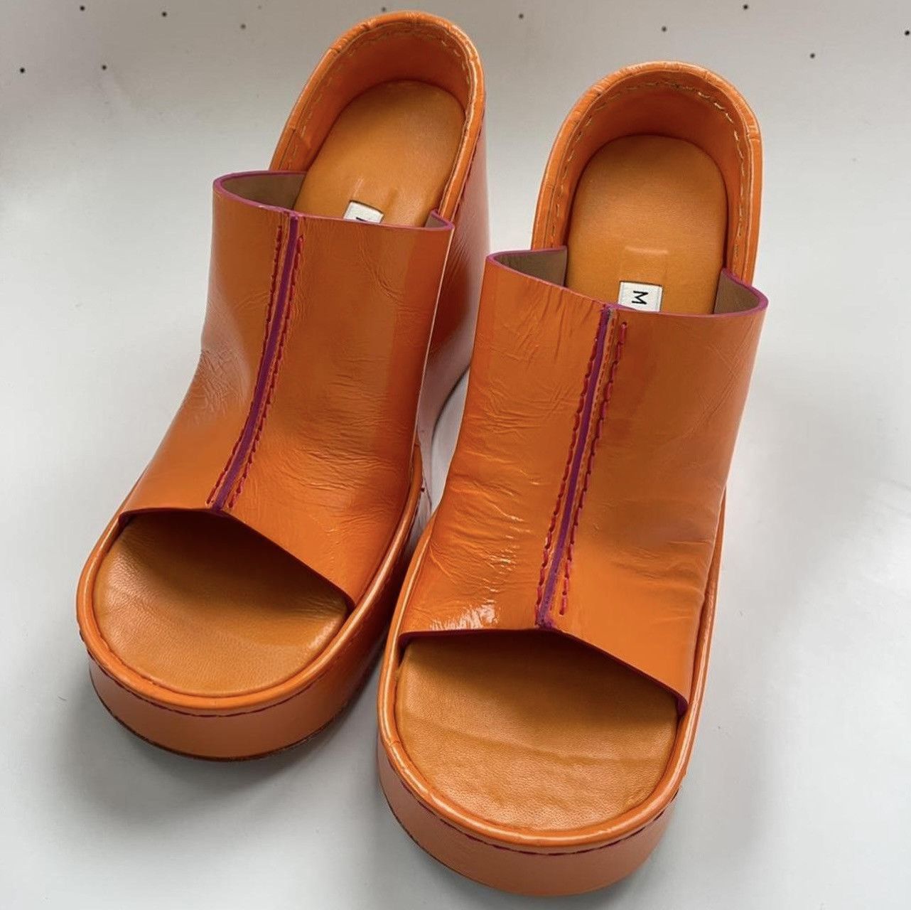 Miista Miista Rhea Platform Sandal Heels in Orange Leather Size US 8 / IT 38 - 3 Thumbnail