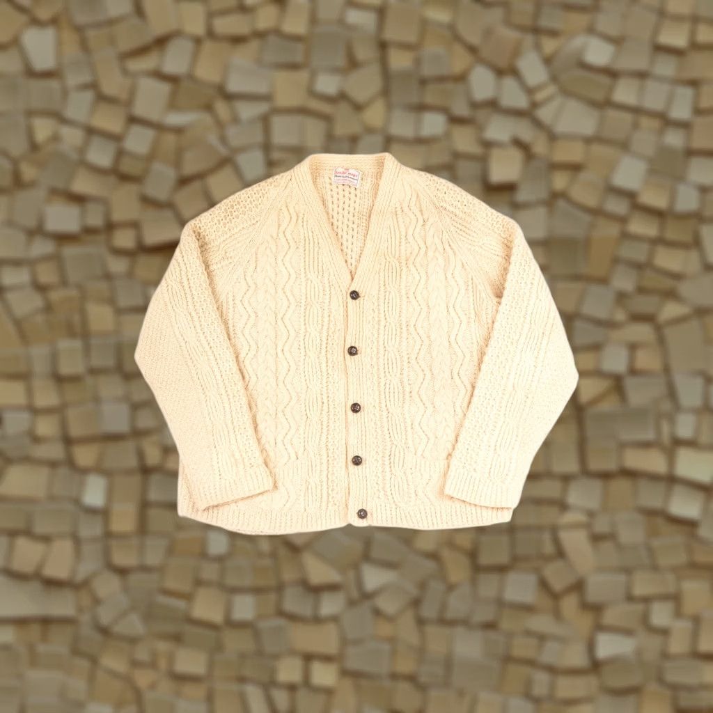 Vintage VINTAGE An Irish Craft Hand-Knit Garment Fisherman Wool Cardigan Sweater Mens OS Ivory Knit Wool 60s 70s Size US M / EU 48-50 / 2 - 1 Thumbnail
