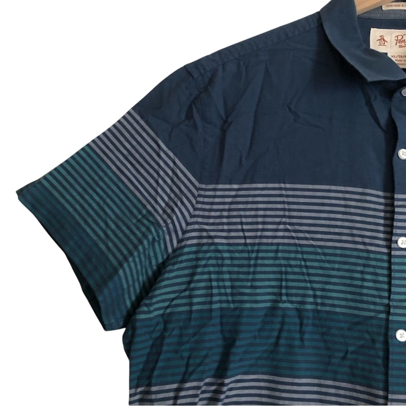 Original Penguin Original Penguin Heritage Slim Blue Stripe Button Down Shirt Size US XL / EU 56 / 4 - 4 Thumbnail