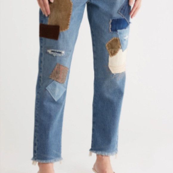 Polo Ralph Lauren Patchwork Straight Leg Jeans Blue and Brown Size 32" / US 10 / IT 46 - 6 Thumbnail