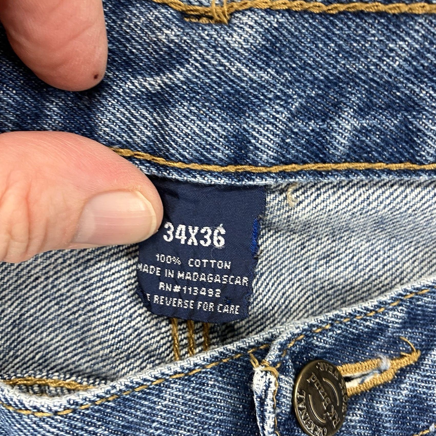 Denime RK Brand Men's Carpenter Jeans 34x34 Blue Straight Leg Heavy Denim Work Wear 90s Classic Size US 34 / EU 50 - 4 Thumbnail