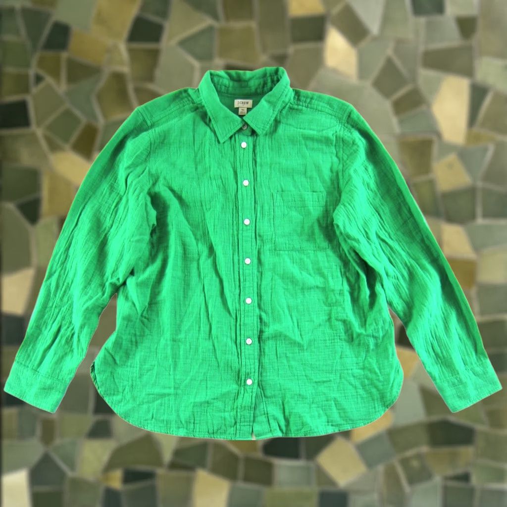 J.Crew J.CREW 100% Cotton Gauze Kelly Green Collared Long Sleeve Blouse XL Size XL / US 12-14 / IT 48-50 - 1 Thumbnail