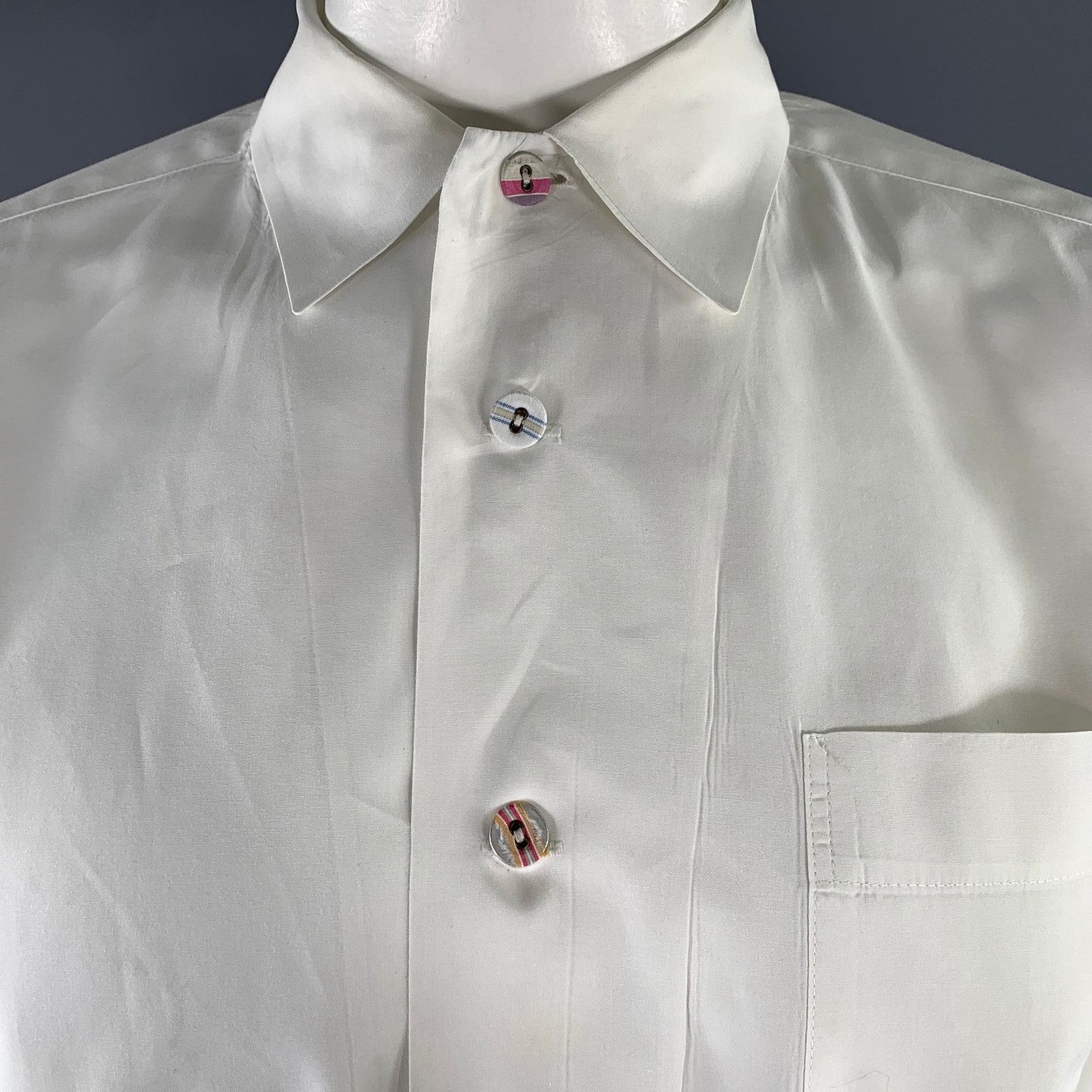 Matsuda MATSUDA Size L White Cotton Mixed Button Long Sleeve Shirt Size US M / EU 48-50 / 2 - 2 Thumbnail