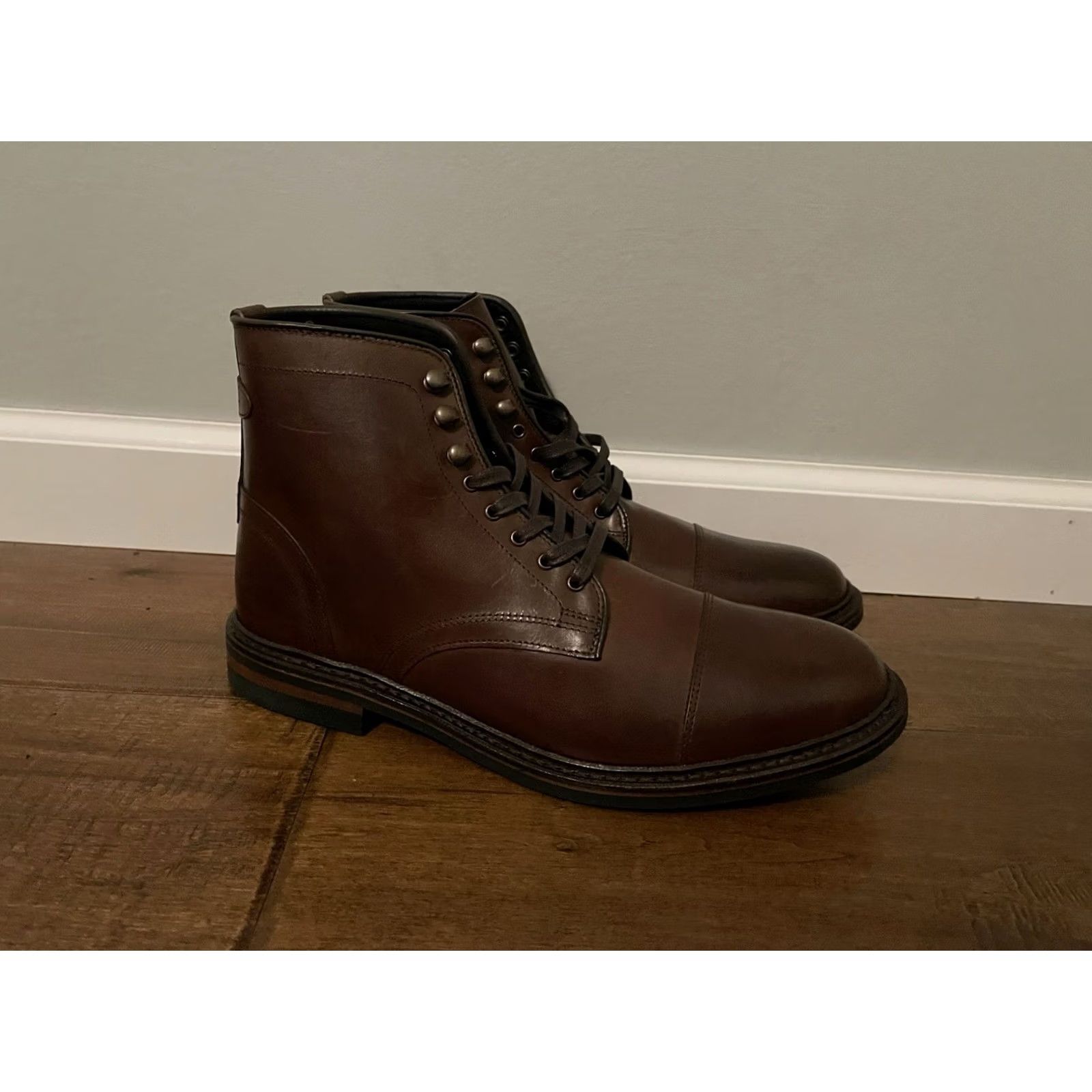 Allen Edmonds VINTAGE Allen Edmonds Landon Cap Toe Dress Boots Brown Leather Dainite Sole Men 9D Size ONE SIZE - 3 Thumbnail