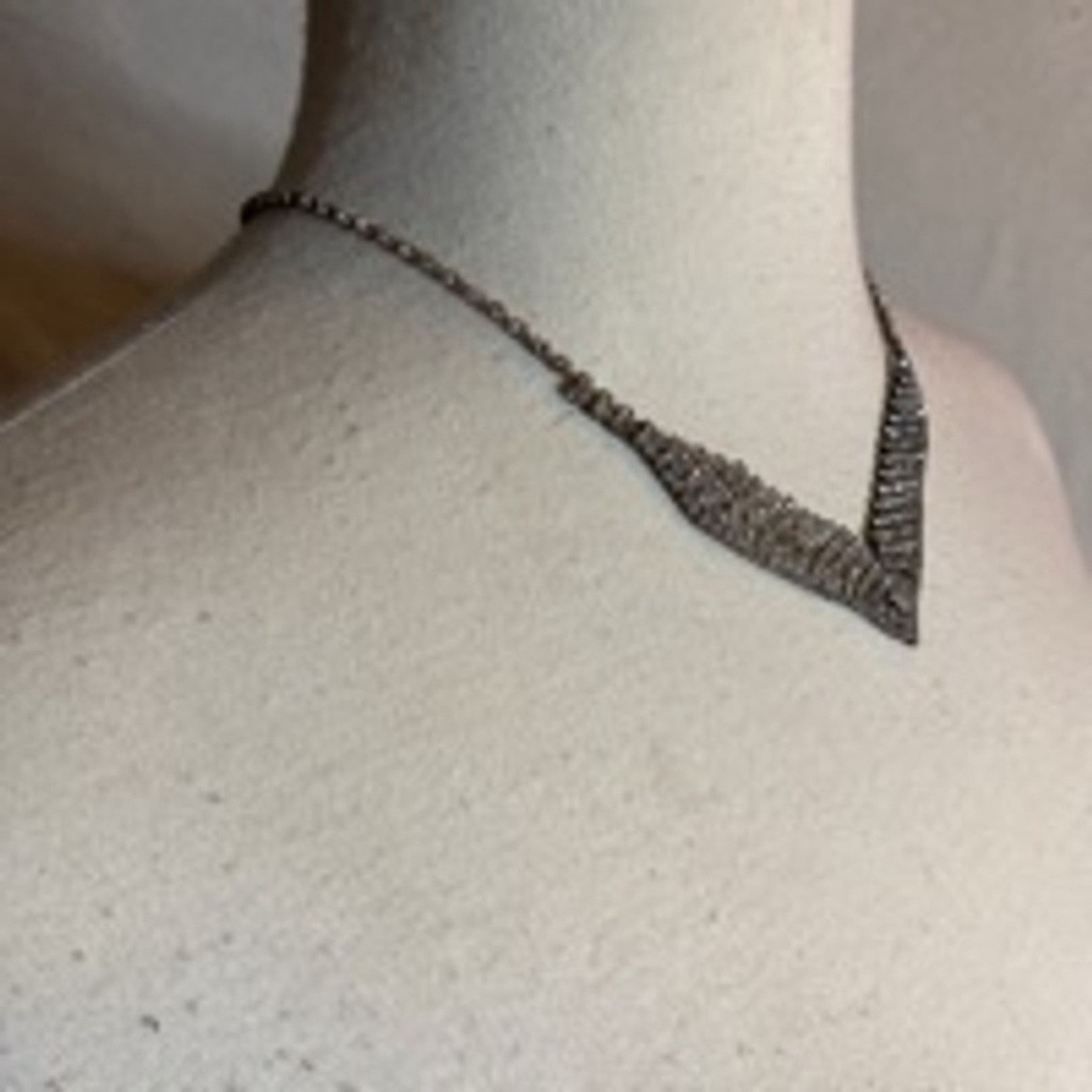 Vintage Y2K Silver Rhinestone V Necklace Statement Choker Adjustable Size ONE SIZE - 3 Thumbnail