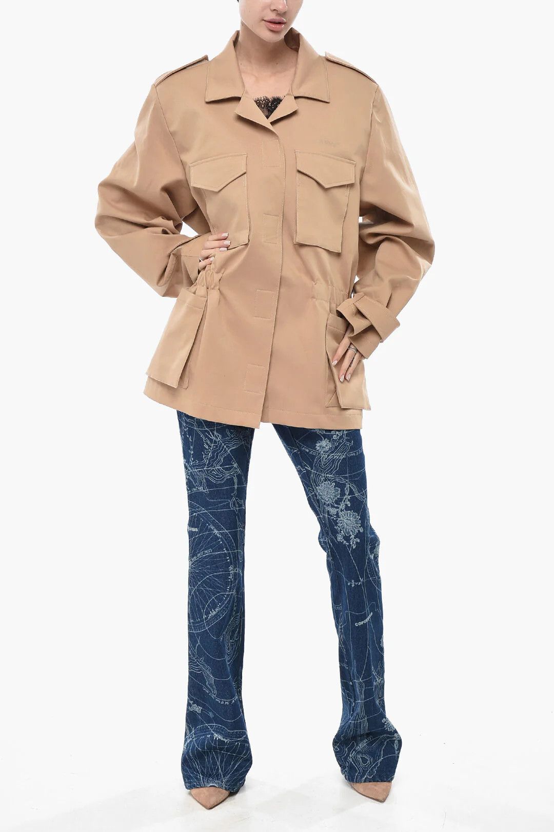 Off-White og1mm0426 Mixed Cotton Utility Jacket in Beige Size XL / US 12-14 / IT 48-50 - 4 Thumbnail