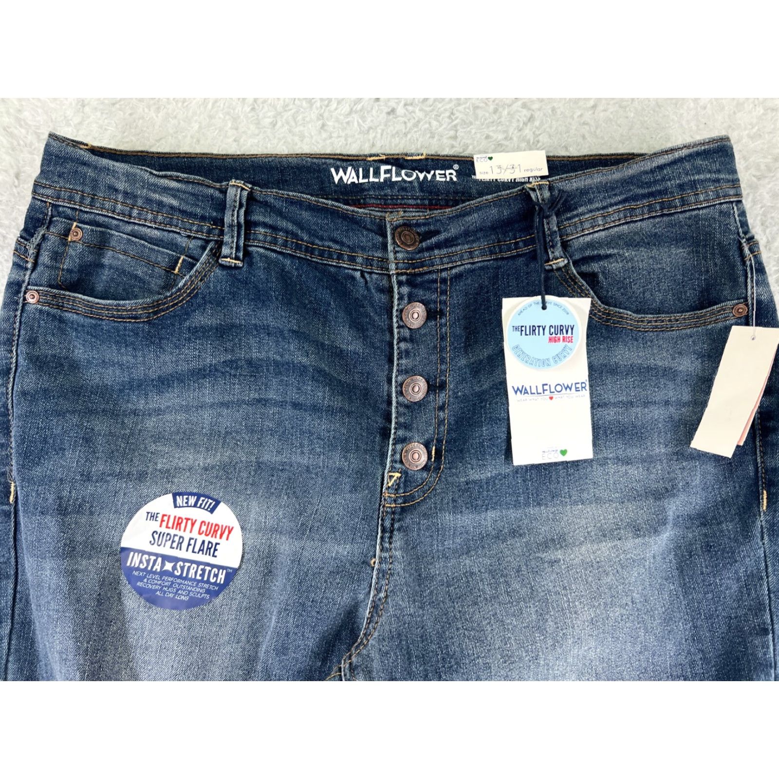 Vintage VINTAGE Wallflower Jeans Women's Flared Denim Pants 13 Blue Distressed Stretch 70s Boho Girls Size 34" / US 12 / IT 48 - 4 Thumbnail