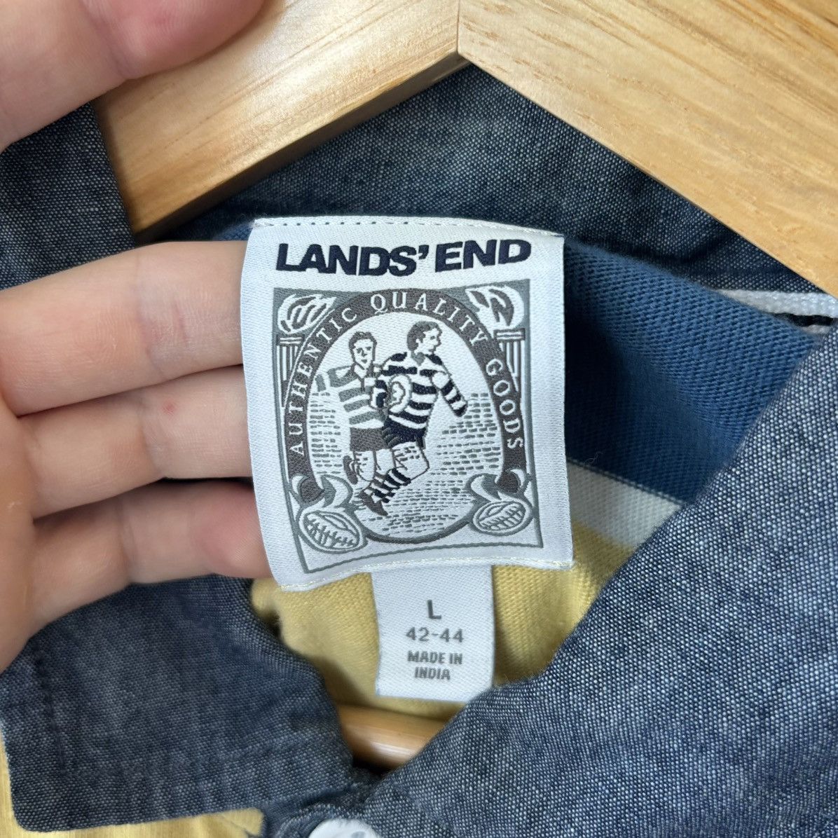 Lands' End Vintage Polo Rugby Shirt Blue Yellow Striped Y2K 90s Size US L / EU 52-54 / 3 - 4 Thumbnail