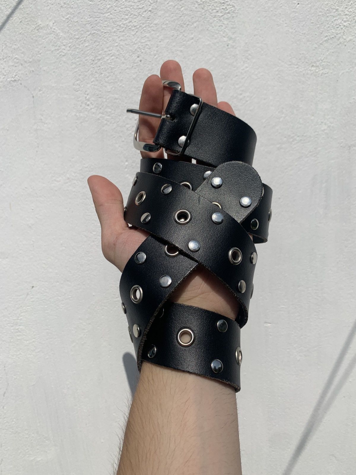 Japanese Brand Vintage 90s Dark Leather Designer Y2K Punk Rhinestones Belt Size ONE SIZE - 1 Thumbnail