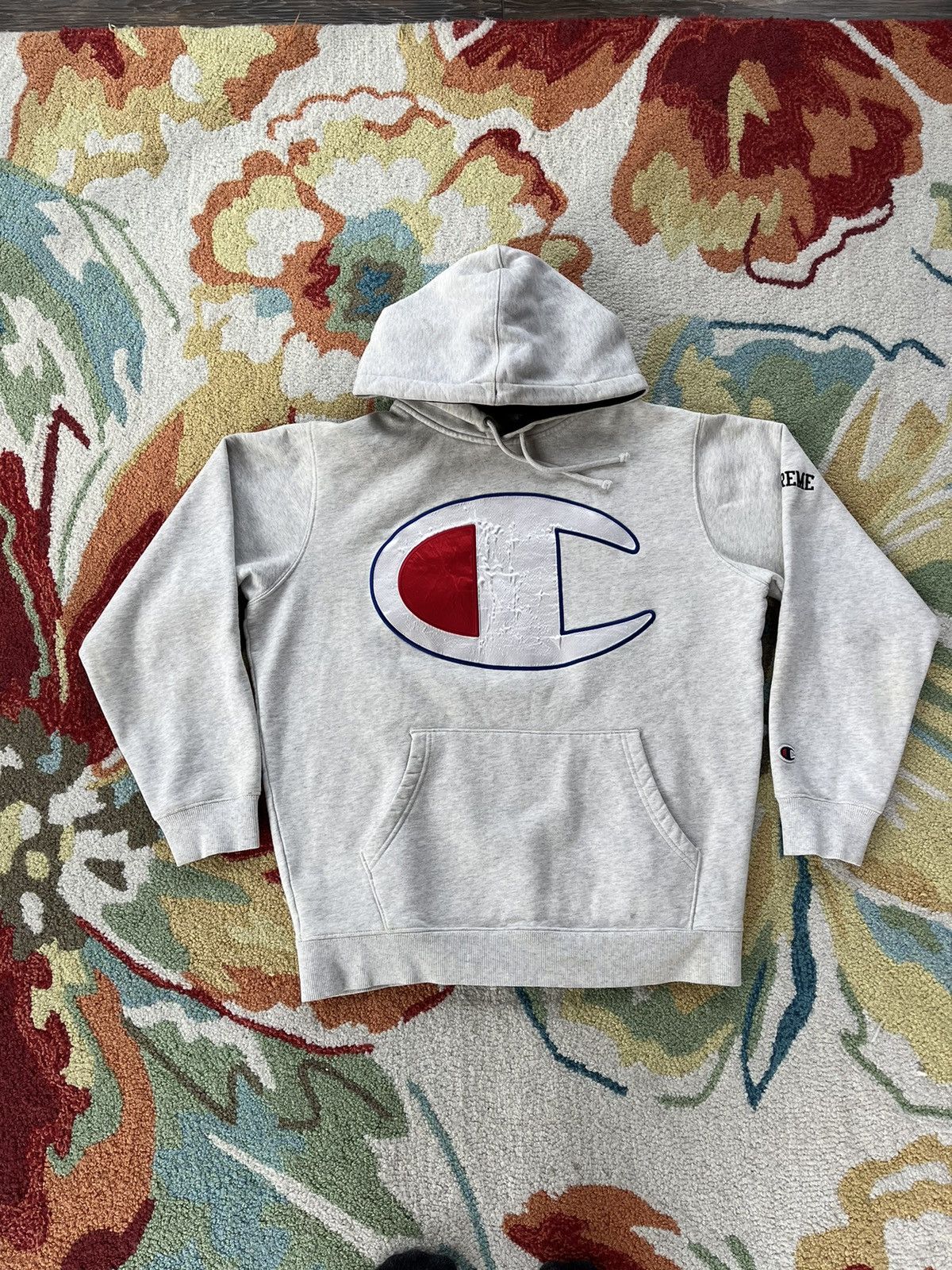 Supreme Champion Satin Logo Hoodie SS17 Ash Grey Tops