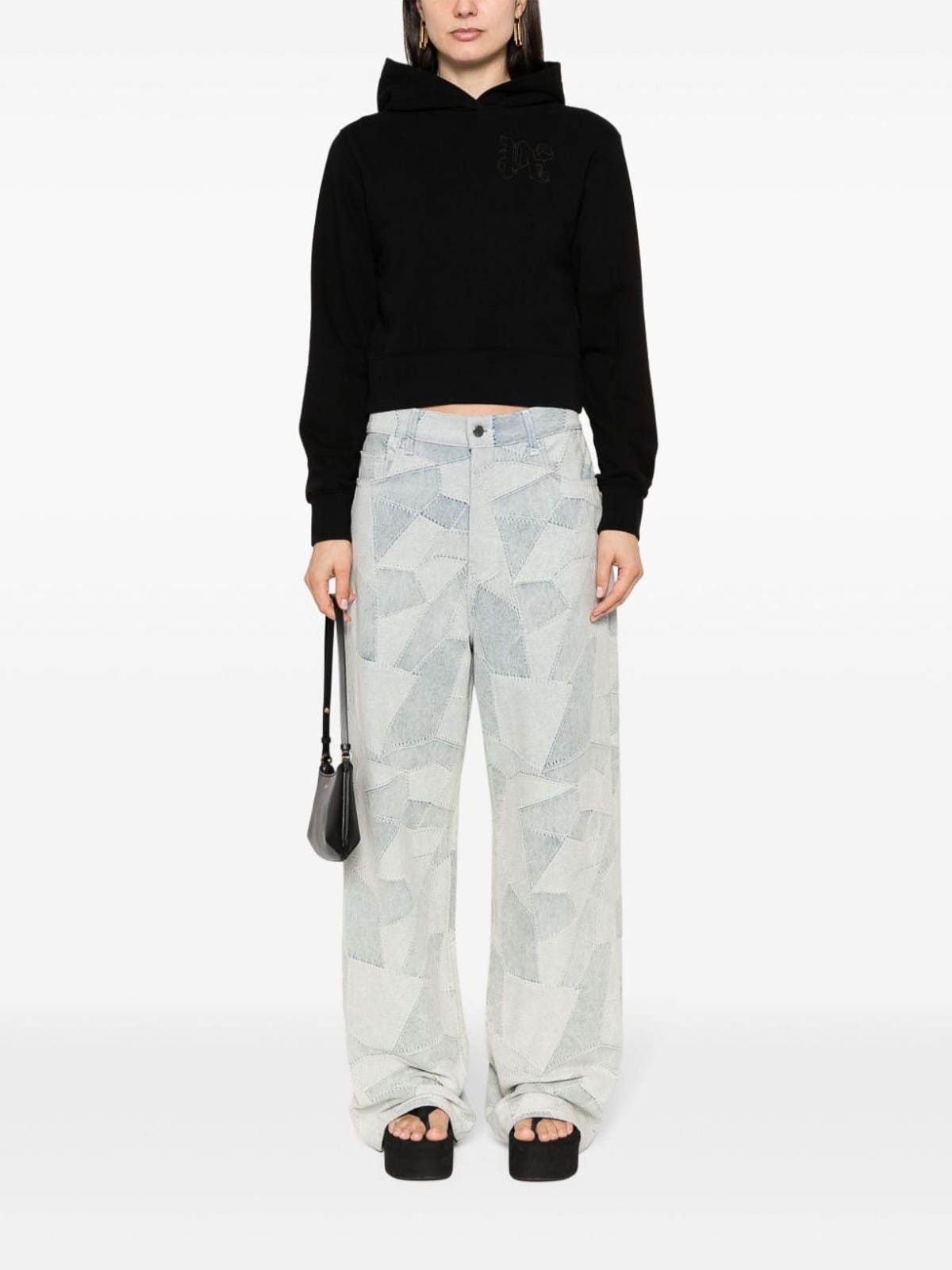 Palm Angels o1s22i1n0824 Monogram Cropped Hoodie in Black Size L / US 10 / IT 46 - 2 Thumbnail