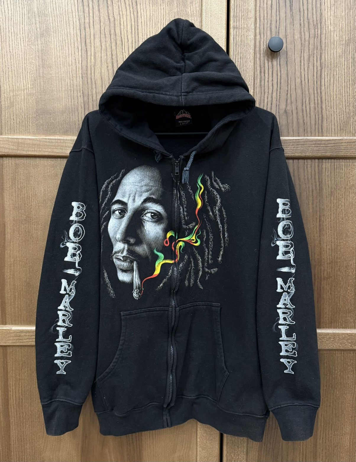 Vintage Bob Marley Black Zip Up Hoodie Full Print Size L