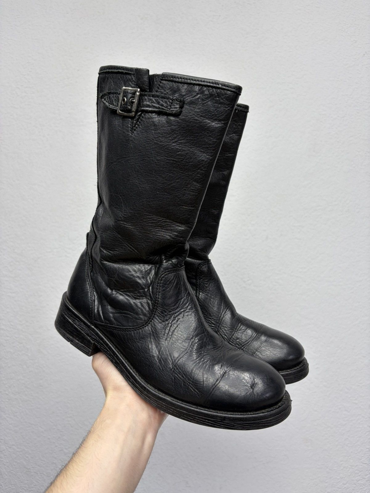 If Six Was Nine Double Buckle Black Moto Boots Red Wing Frye Guidi Inspired Size US 8 / EU 41 - 2 Thumbnail