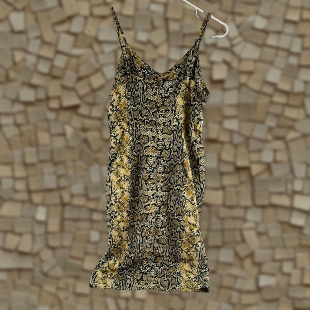 Vintage ABOUND Dress Women's Small Yellow Snake Pattern Ruched Front Knee Length Size S / US 4 / IT 40 - 1 Thumbnail