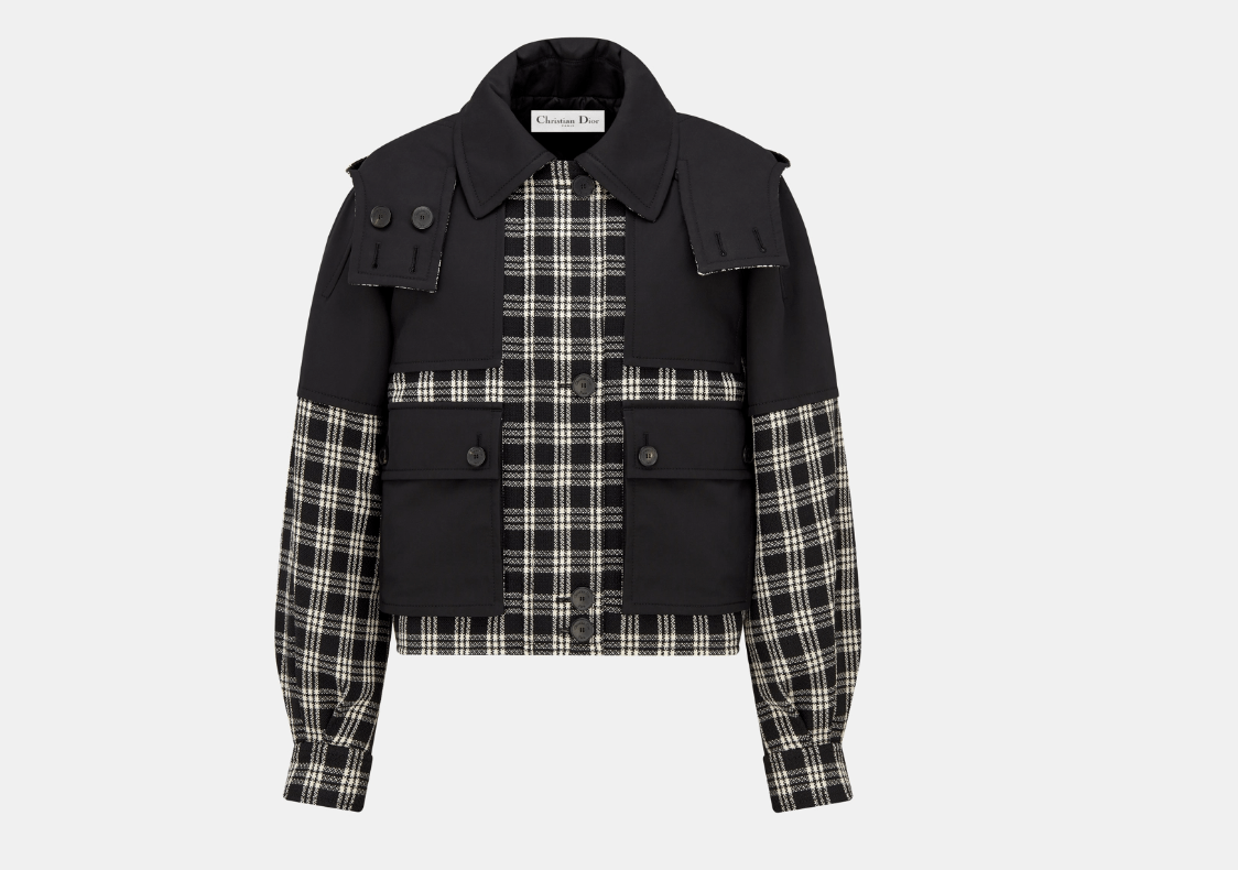 image of Dior O1W1Db10224 Hooded Peacoat In Black & White in Black/White, Women's (Size Medium)