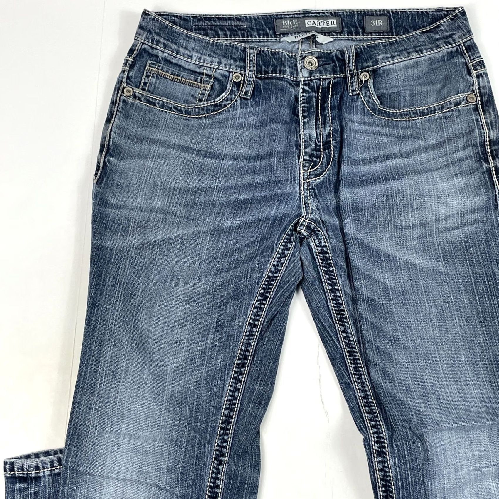 Vintage Buckle BKE Jeans Mens 31x31 Blue Carter Bootcut Medium Wash Embroidered Denim Size US 31 - 2 Thumbnail