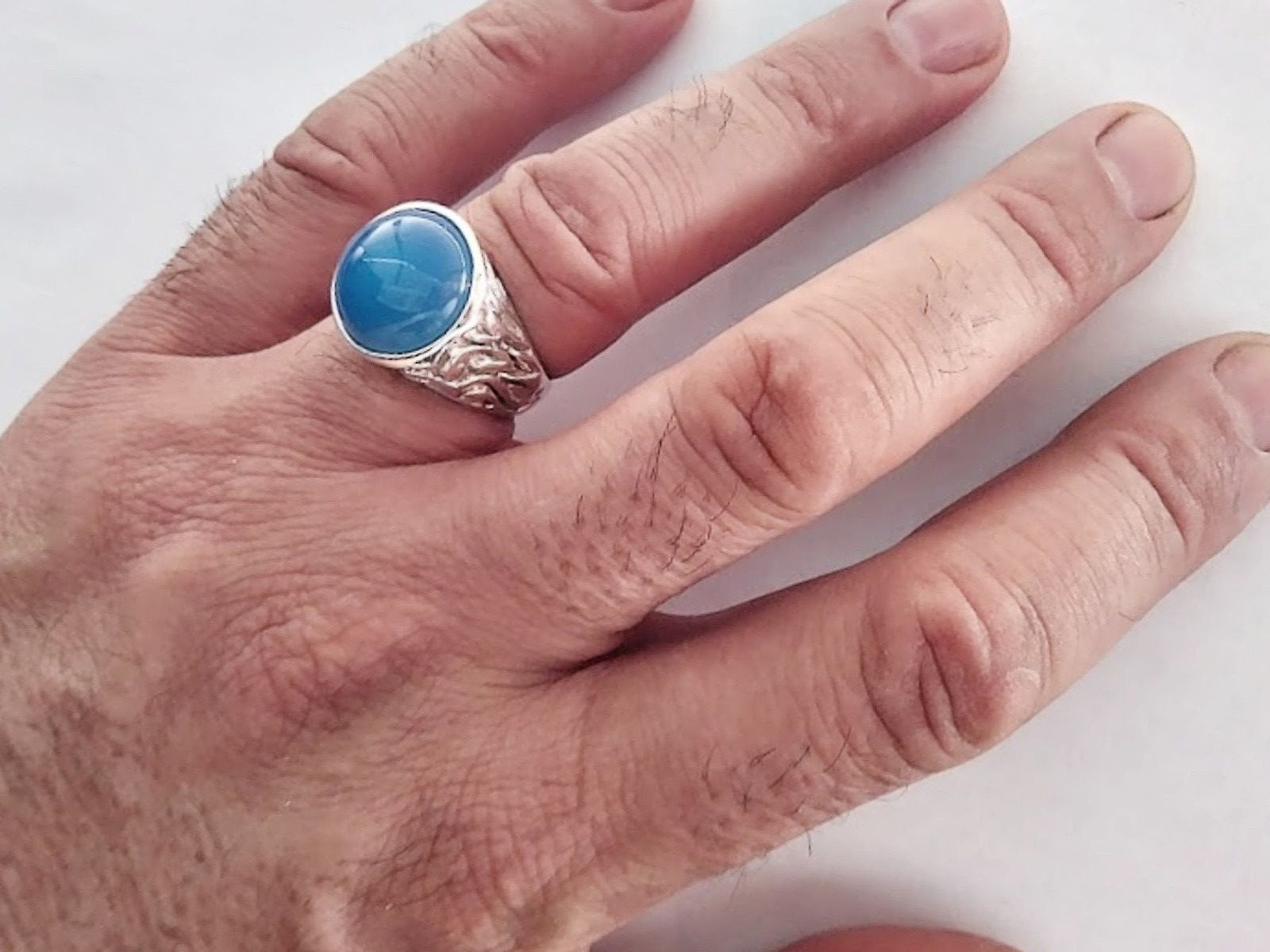 Other Men's ring blue cabochon Chalcedony sterling silver .925 Size ONE SIZE - 5 Thumbnail
