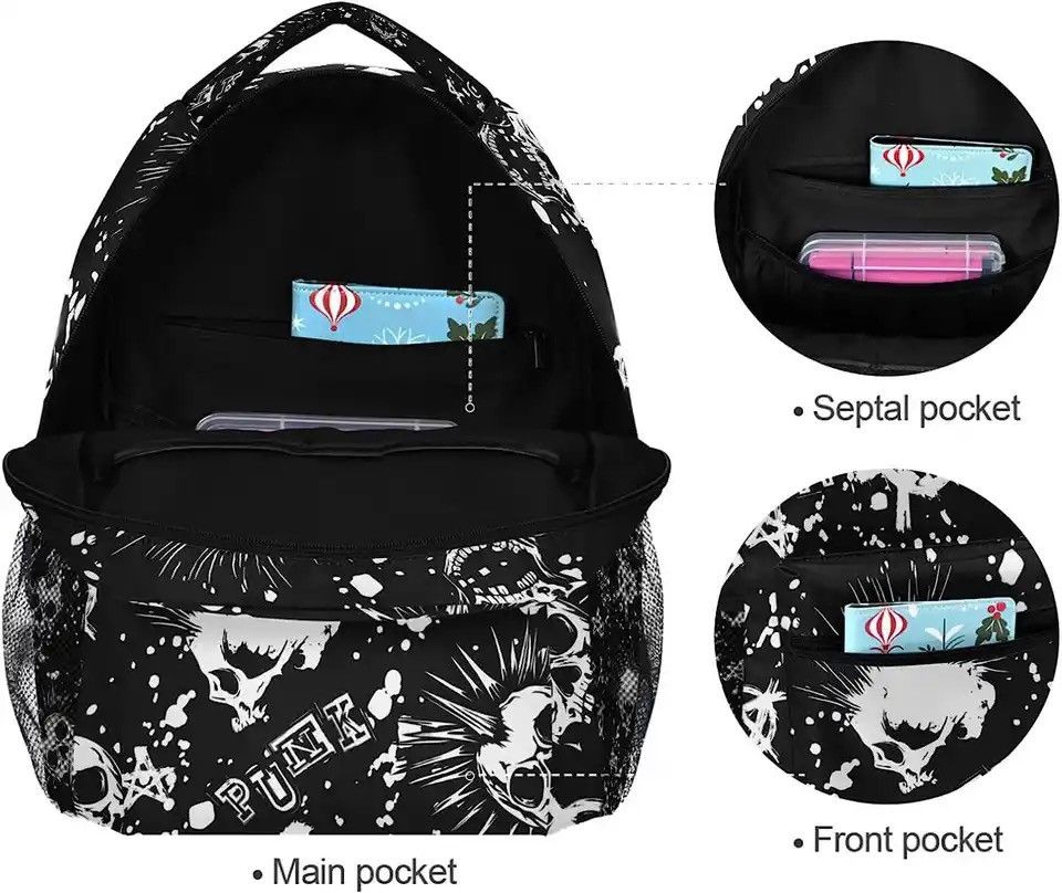 Other White Punk Skull Mohawk Hair Black Vintage Backpack Size ONE SIZE - 4 Thumbnail
