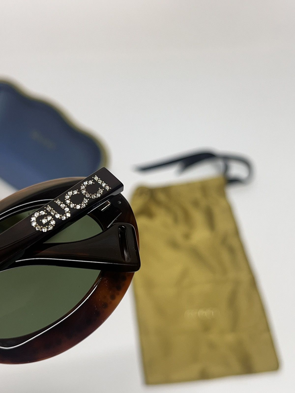Designer × Gucci × Swarovski Gucci Tortoise Shell Swarovski Diamond Studded Sunglasses Size ONE SIZE - 6 Thumbnail