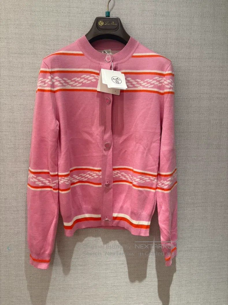 Hermes Hermes Pink knitted cardigan, classic striped design Size XXS / US 00 / IT 34 - 1 Thumbnail