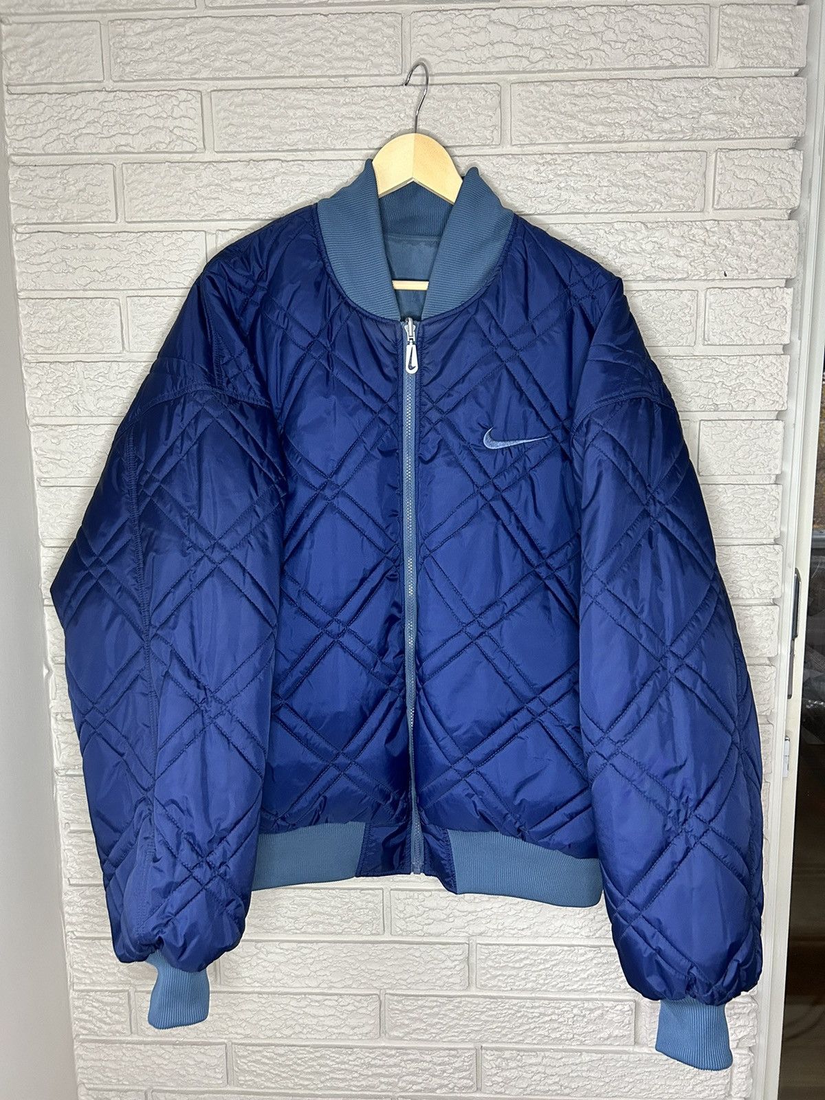 Nike Vintage 90s Nike Big Swoosh Quilted Bomber Jacket Size US XL / EU 56 / 4 - 1 Thumbnail
