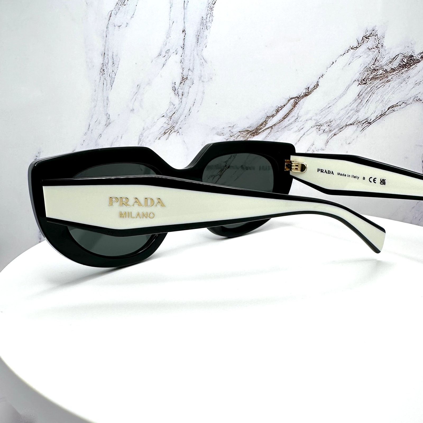 Prada New PRADA Sunglasses Black White Gold Symbole Oval Cat Eye Size ONE SIZE - 20 Thumbnail
