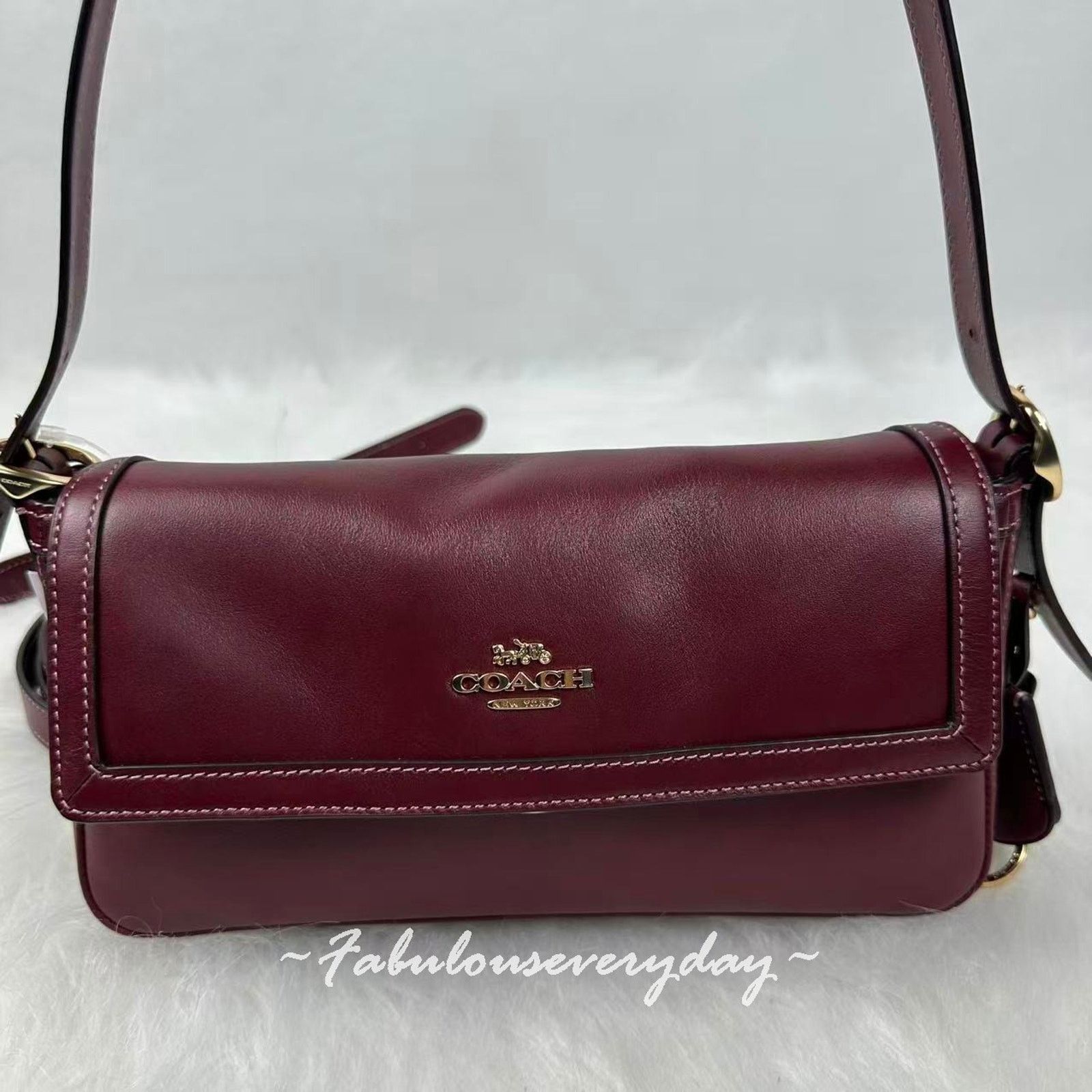 Coach Coach Etta Small Flap Shoulder Bag Leather Maroon Merlot Size ONE SIZE - 2 Thumbnail