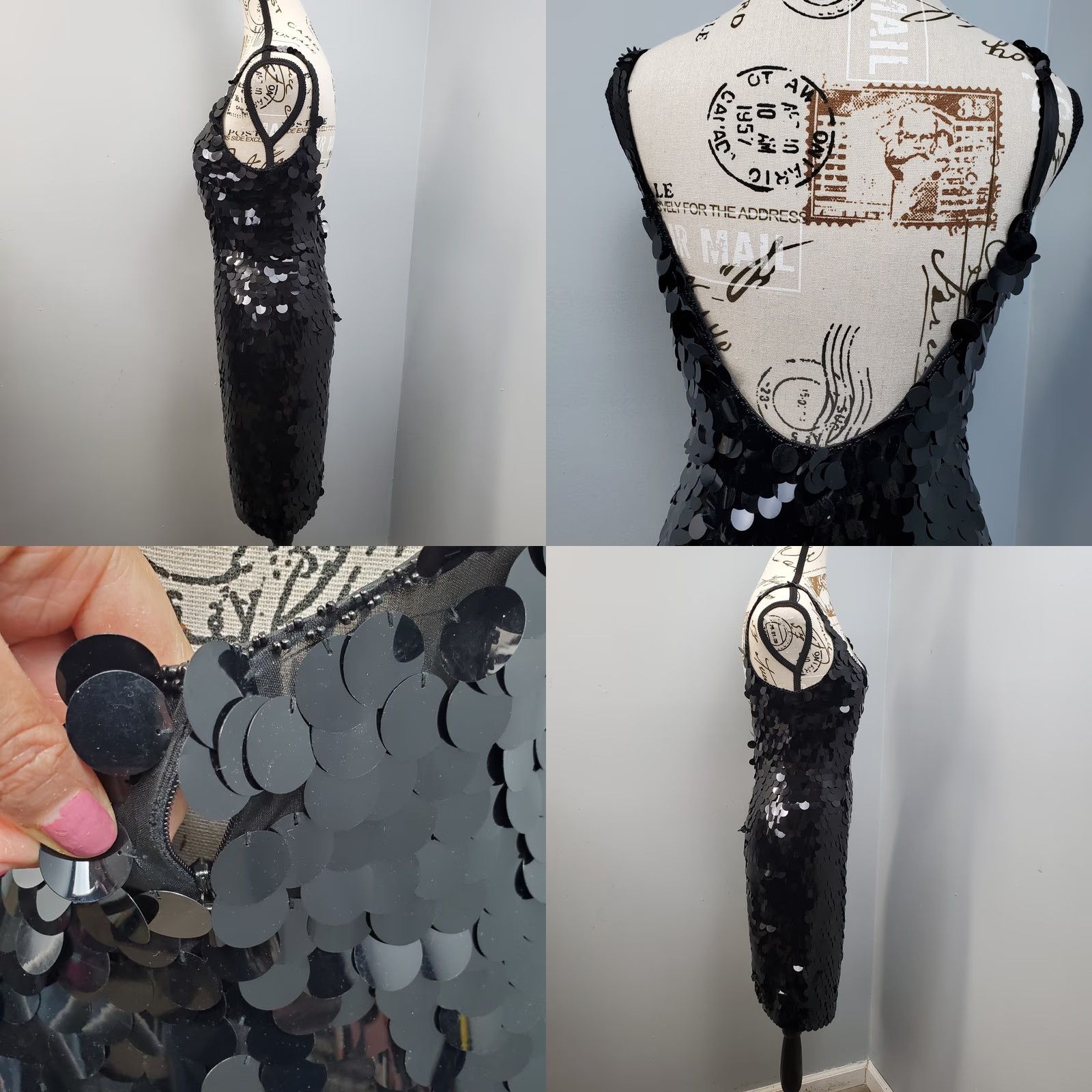 Vintage Rampage Paris Bodycon Dress Women M Black Sequin Embellished Scoop Neck Backless Size M / US 6-8 / IT 42-44 - 8 Thumbnail