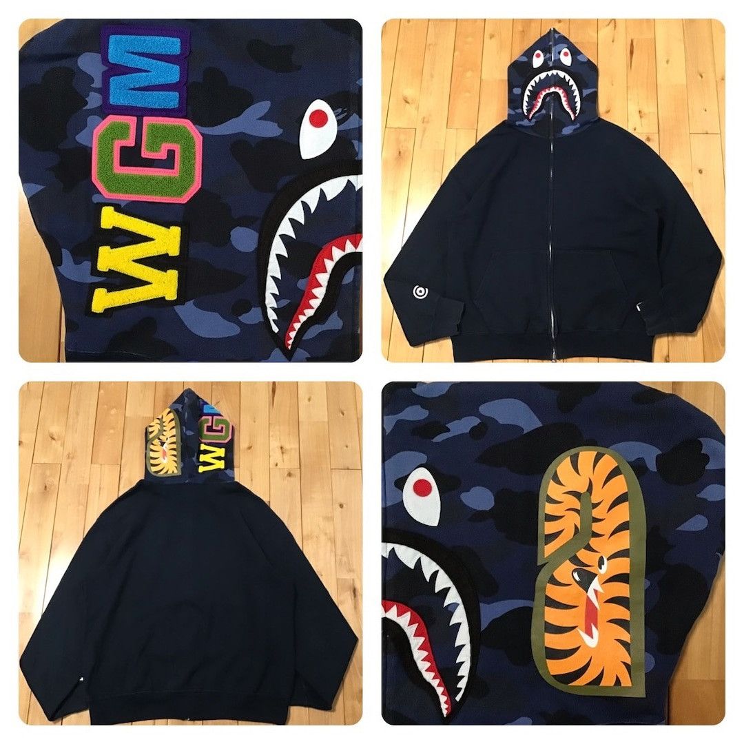 Bape × Nigo 2007 BAPE Blue camo x Navy shark full zip hoodie APE NIGO Size US L / EU 52-54 / 3 - 1 Thumbnail