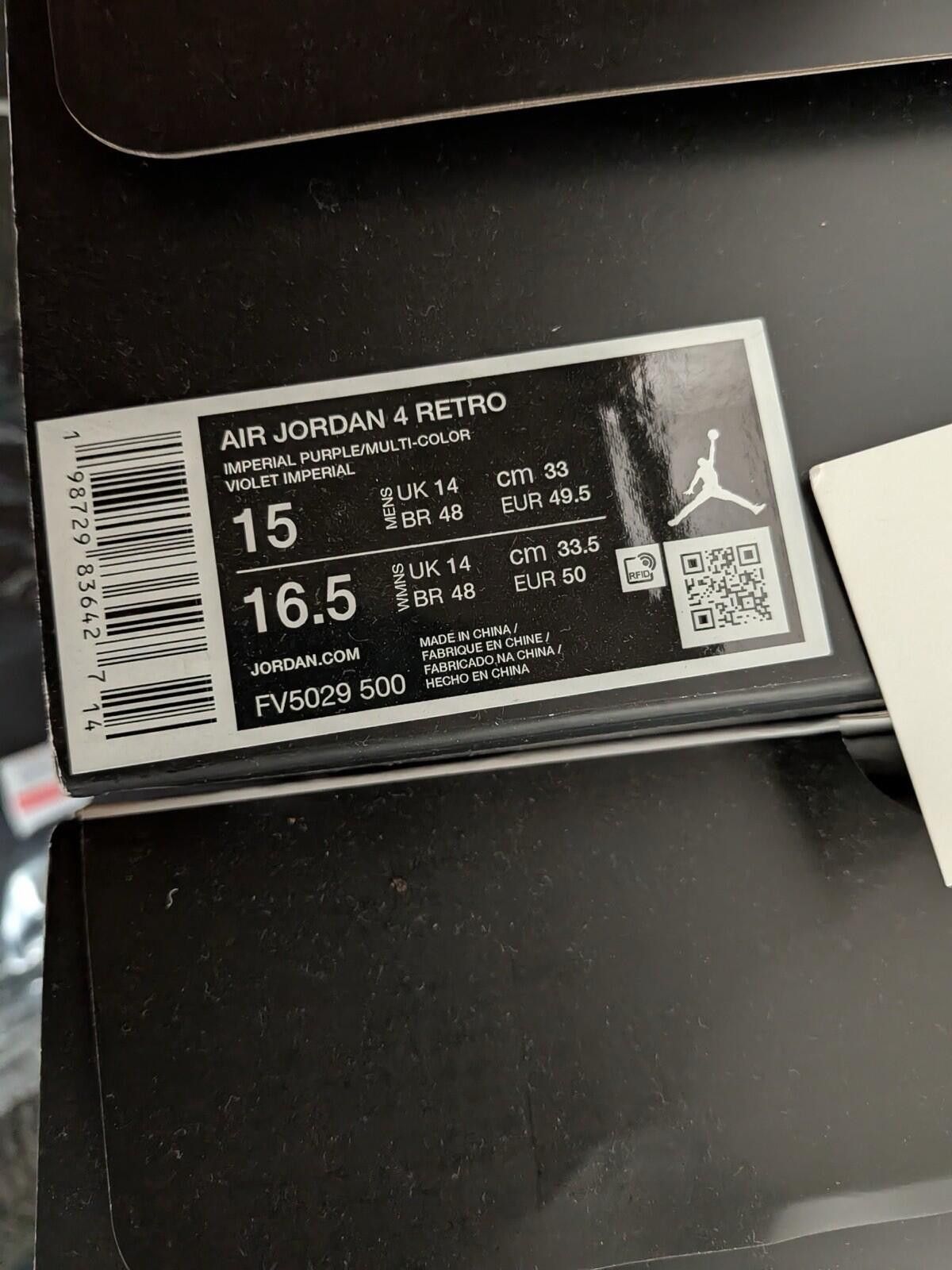 Jordan Brand Nike Air Jordan 4 Lakers Imperial Purple Violet FV5029-500 Size US 15 / EU 48 - 6 Thumbnail