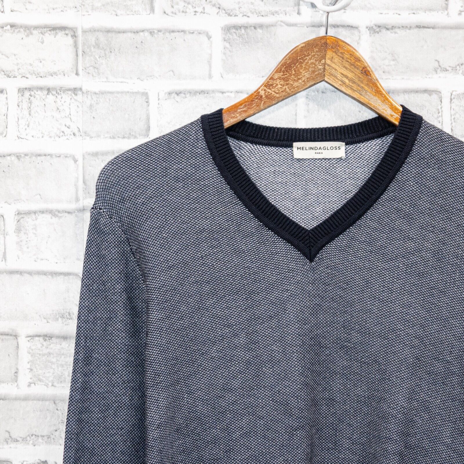 Melindagloss MELINDA GLOSS Paris V-neck Pullover Sweater blue knitt Large Size US L / EU 52-54 / 3 - 5 Thumbnail