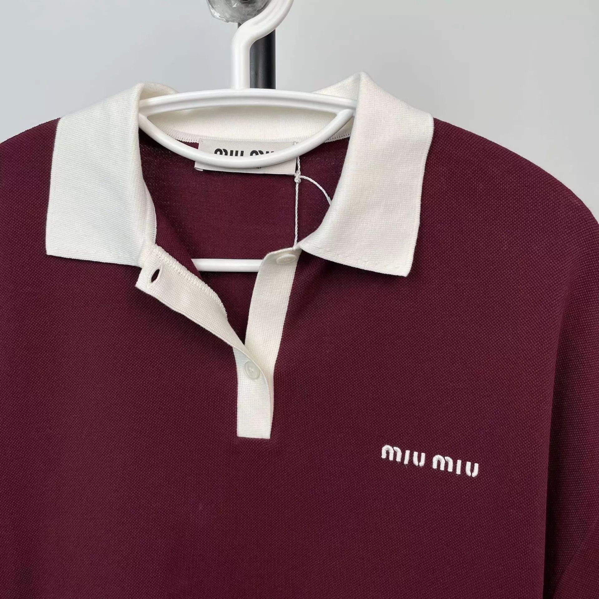 Miu Miu MIU MIU cotton long-sleeve POLO shirt burgundy XS Size XS / US 0-2 / IT 36-38 - 9 Thumbnail