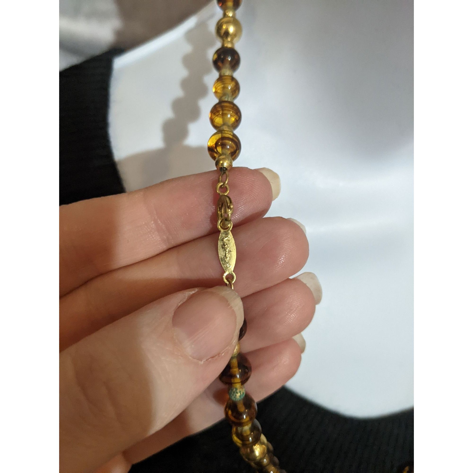 Other Vintage Napier Retro Gold Tone & Amber Glass Bead Necklace W Size ONE SIZE - 3 Thumbnail