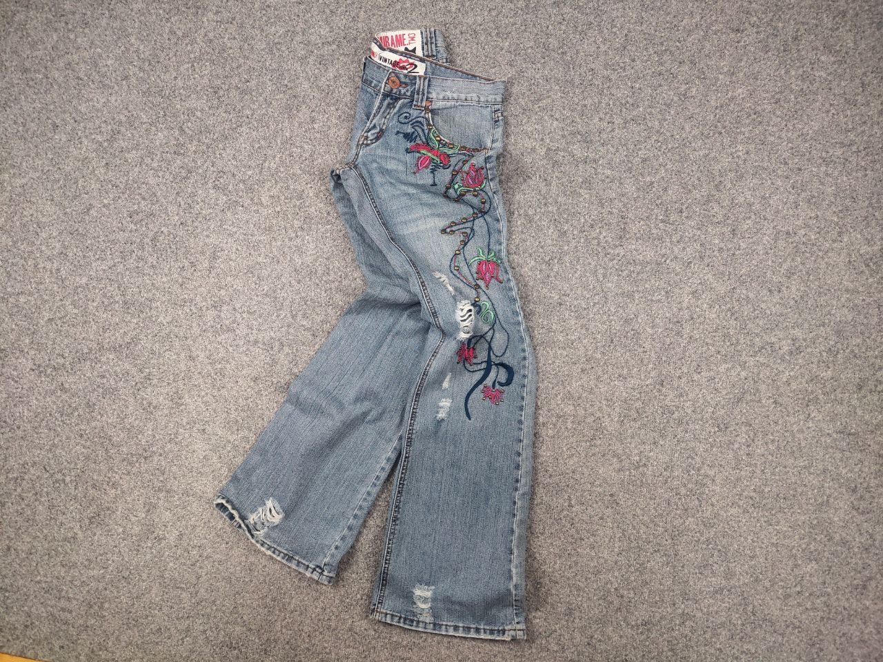 If Six Was Nine Mirame vintage Y2K Style logo Blue Faded denim Flared Jeans Size 31" - 2 Thumbnail