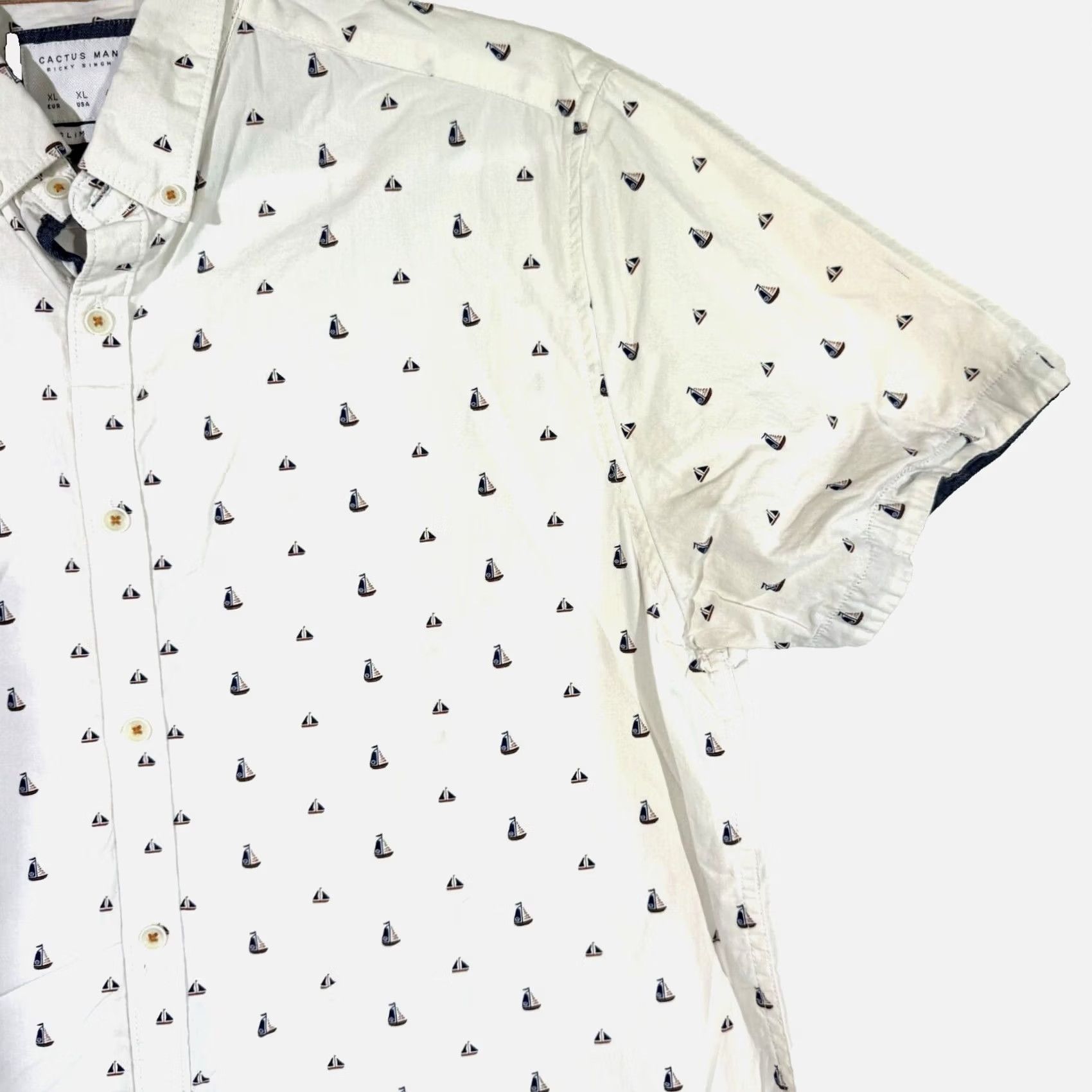Vintage Cactus Man Shirt XL White Sailboat Graphic Slim Fit Button-Down Men’s M469 Size US XL / EU 56 / 4 - 6 Thumbnail