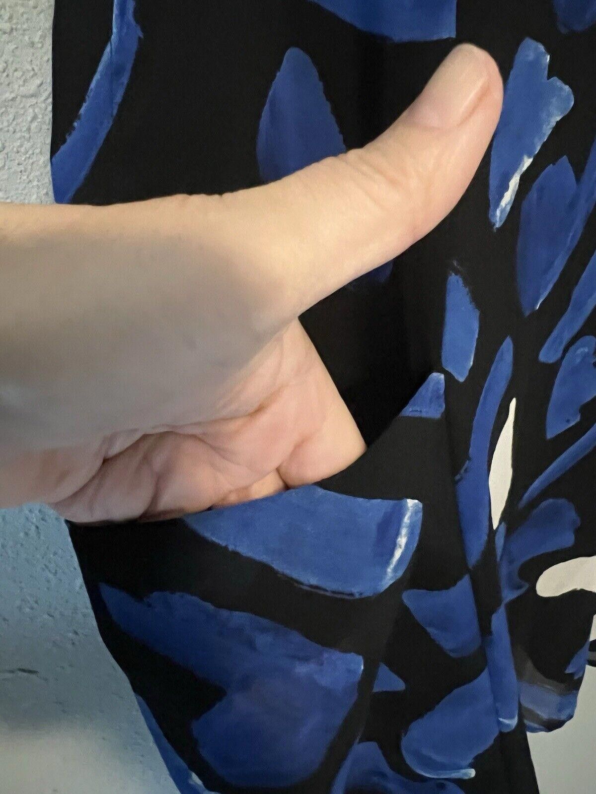 Designer GREY JASON WU Blue Black White Abstract Chiffon Dress Size L / US 10 / IT 46 - 4 Thumbnail