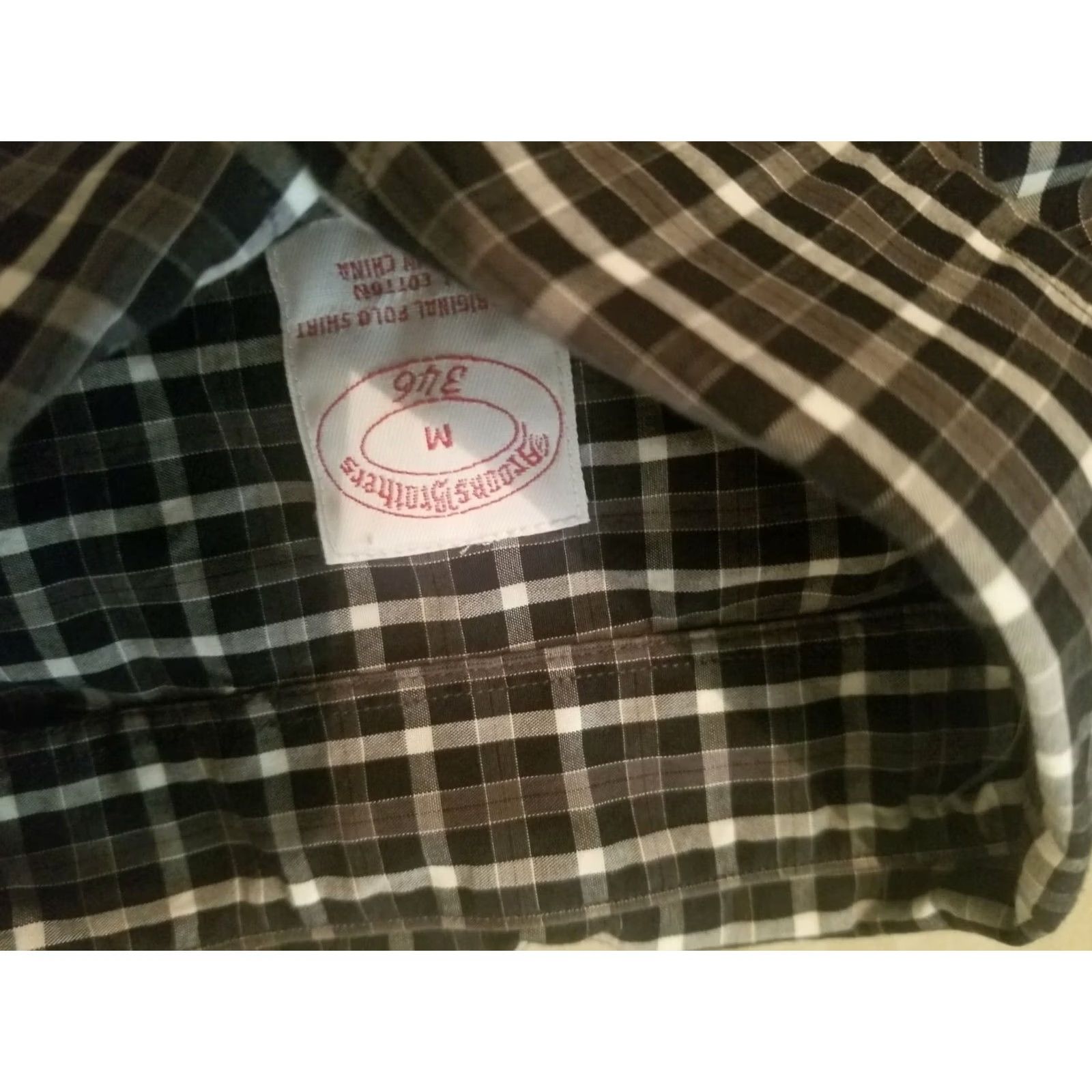 Brooks Brothers Mens Brooks Brothers Dress Shirt M Black Gray Button Cotton - Large Size 40R - 5 Thumbnail