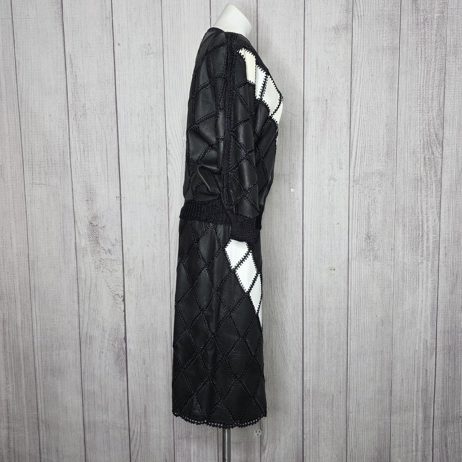 Vintage VTG Leather Argyle Patchwork Batwing Top & Midi Skirt Set Size S / US 4 / IT 40 - 2 Thumbnail