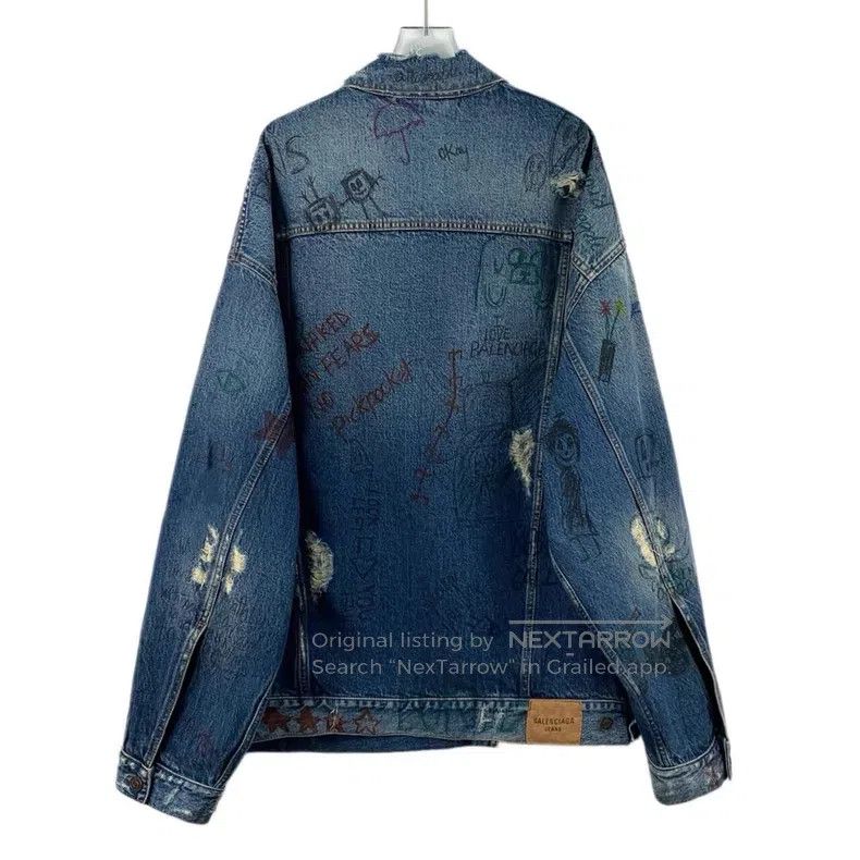 Balenciaga Balenciaga Blue Washed Graffiti Printed Cotton Collar Sing Size US L / EU 52-54 / 3 - 2 Thumbnail