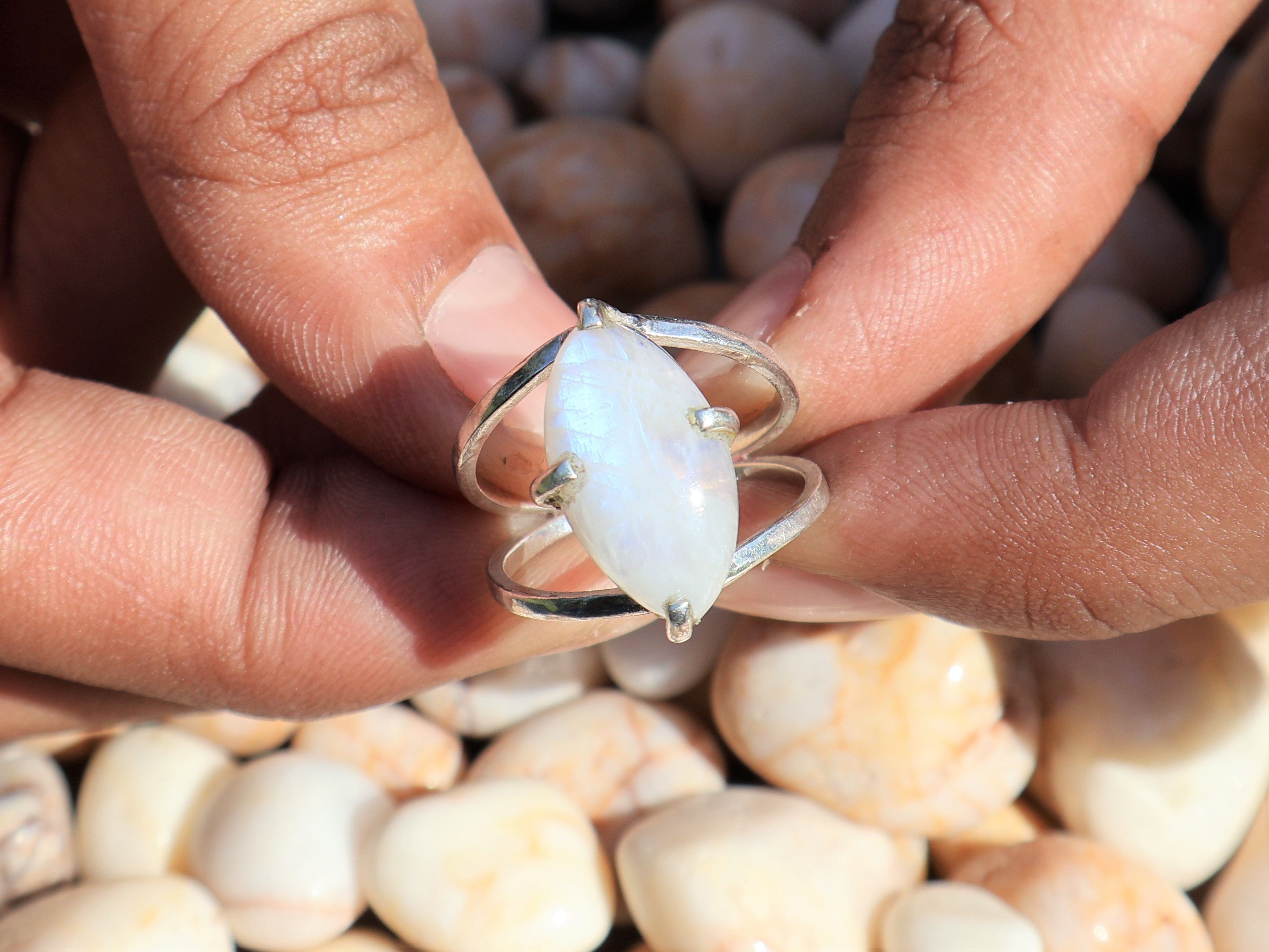 Handmade Rainbow Moonstone Ring, 925 Sterling Silver, Handmade Ring, Size ONE SIZE - 6 Thumbnail
