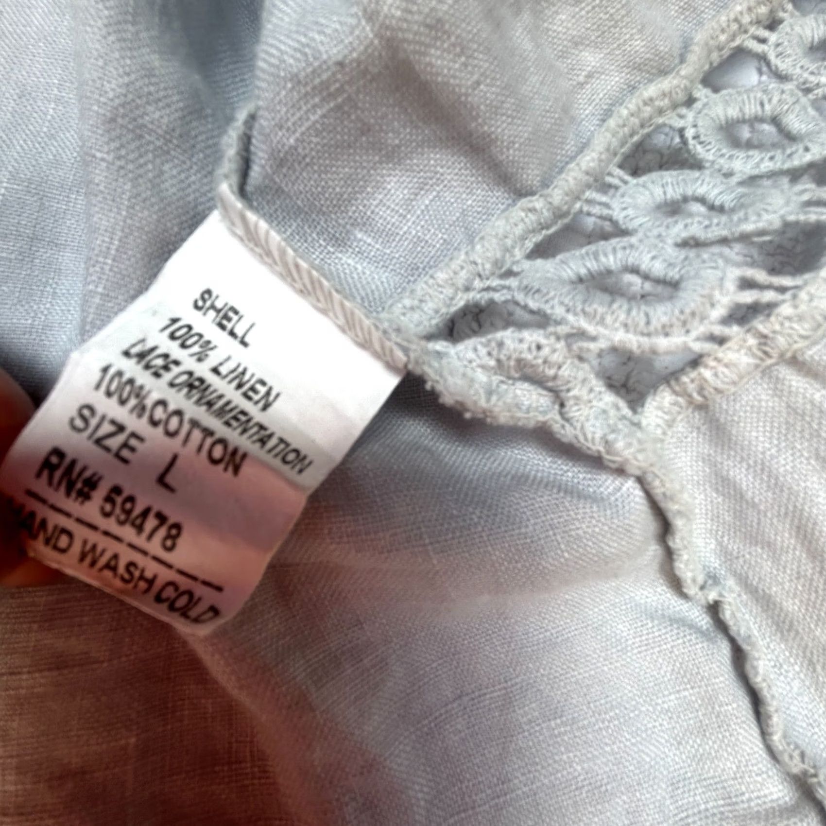 Vintage Carla Conti Cardigan Blouse Women's Large Pearl Gray Linen Lace Open Front Top Size L / US 10 / IT 46 - 5 Thumbnail